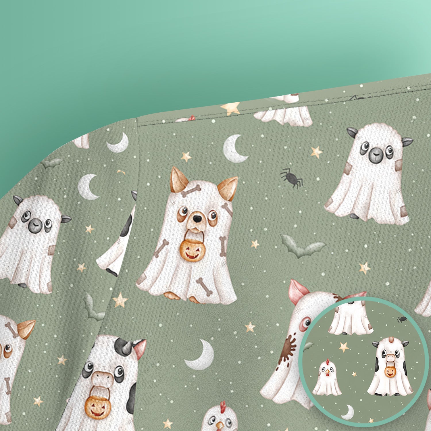 Spooky Farm Animal Ghost Scrub Top, Comfortable Scrubs for Nurses