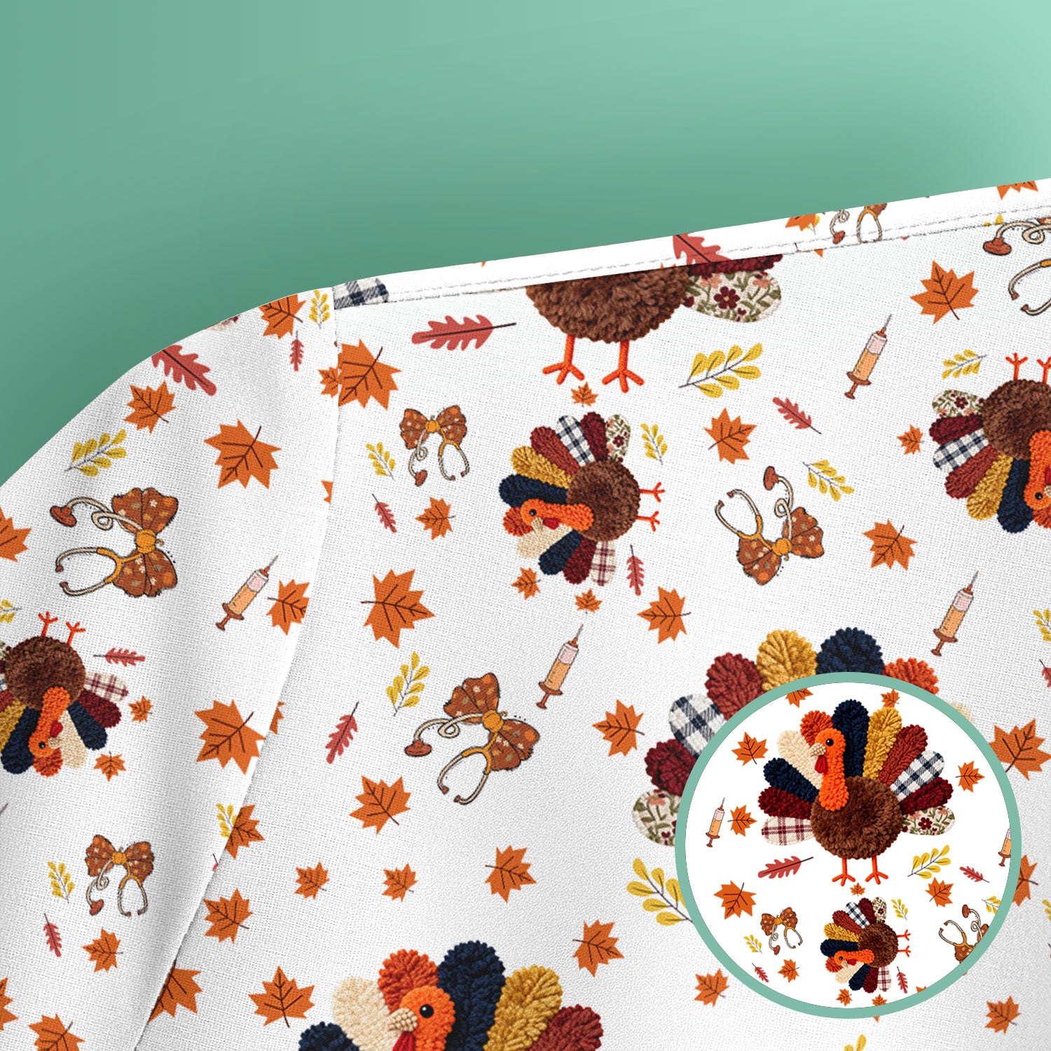 Thanksgiving Comfortable Scrubs for Nurses - Funny Autumn Turkey Shirt - Breathable Fabrics Nursing Uniform