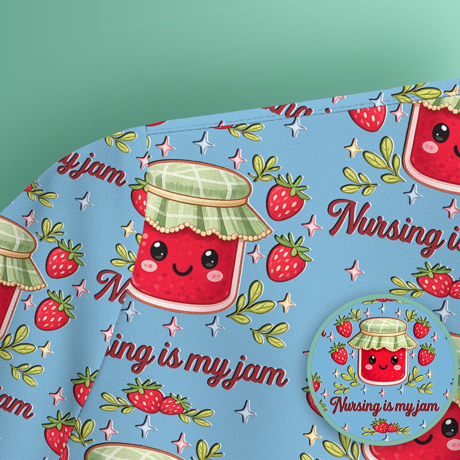 Cute Strawberry Jam Nurse Pattern Scrub Top, Breathable Fabrics Nursing Uniform