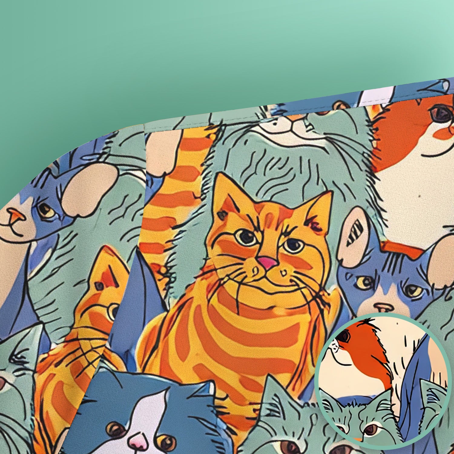 Cute Multicolor Cat Faces Illustration Pattern Scrub Top, Comfortable Scrubs for Nurses