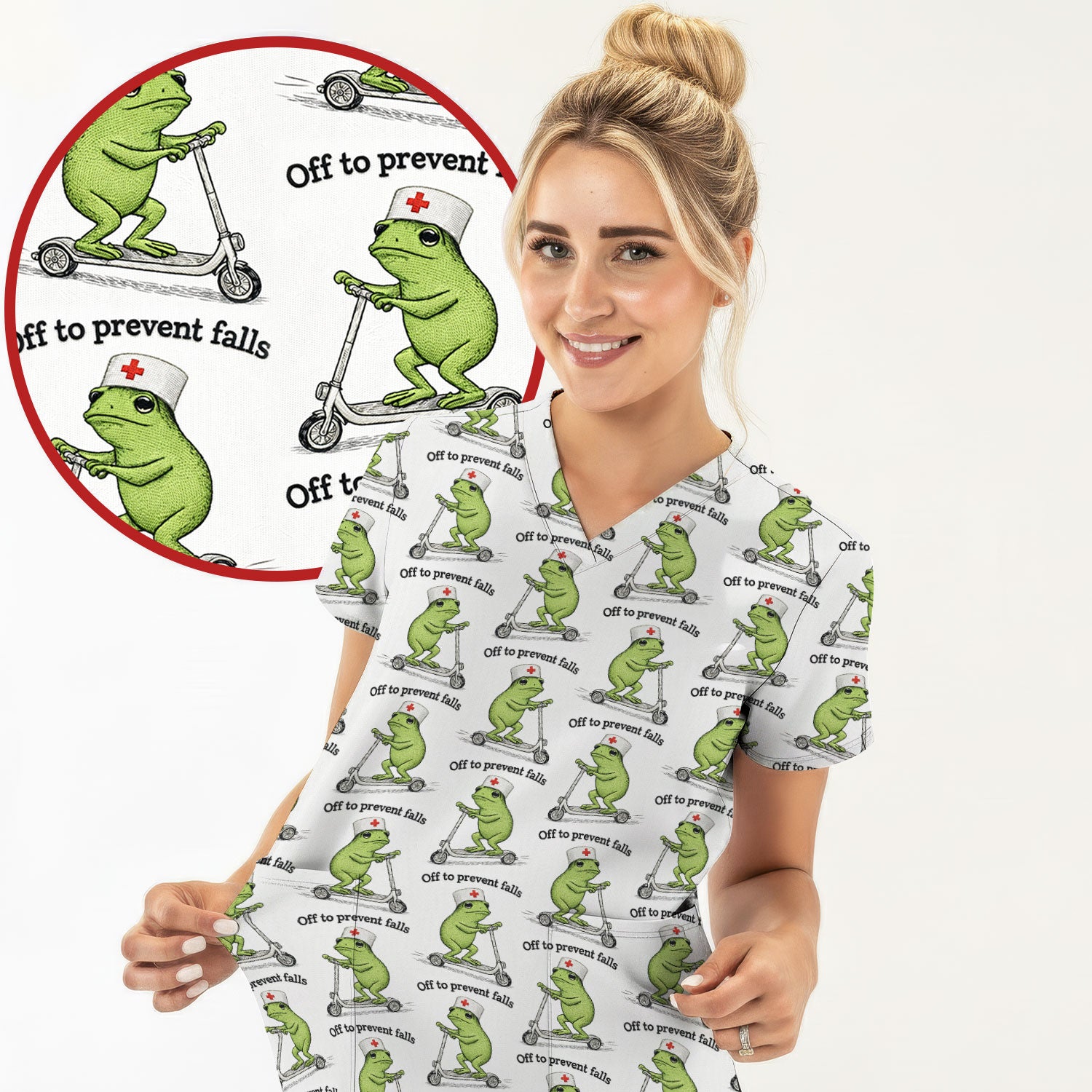 Funny Nurse Scrub Top, Off To Prevent Falls Nursing Shirt, Breathable Fabrics Nursing Uniform