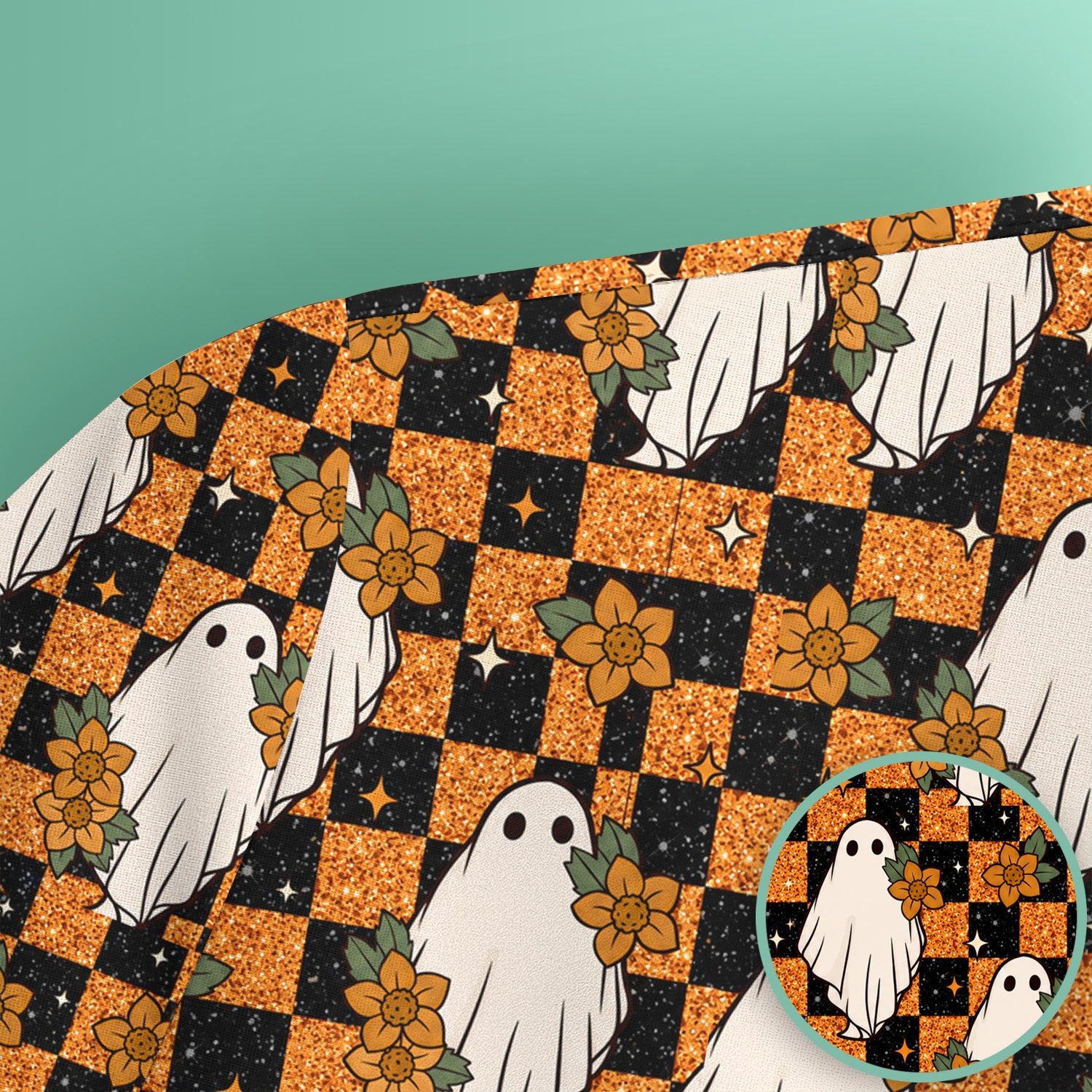 Spooky Halloween Ghost Checkerboard Scrub Top, Comfortable Scrubs for Nurses