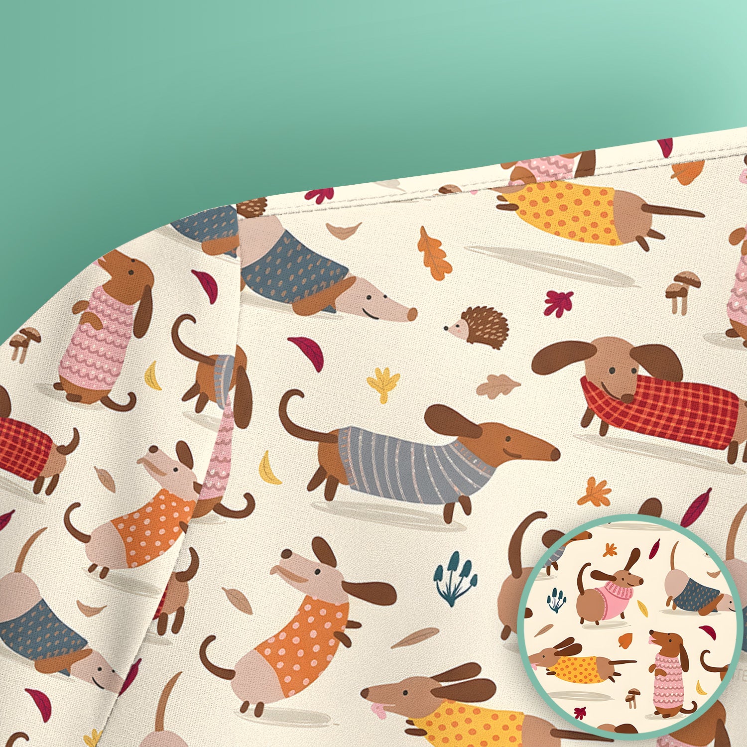 Cute Autumn Dachshund Print Scrub Top, Comfortable Scrubs for Nurses