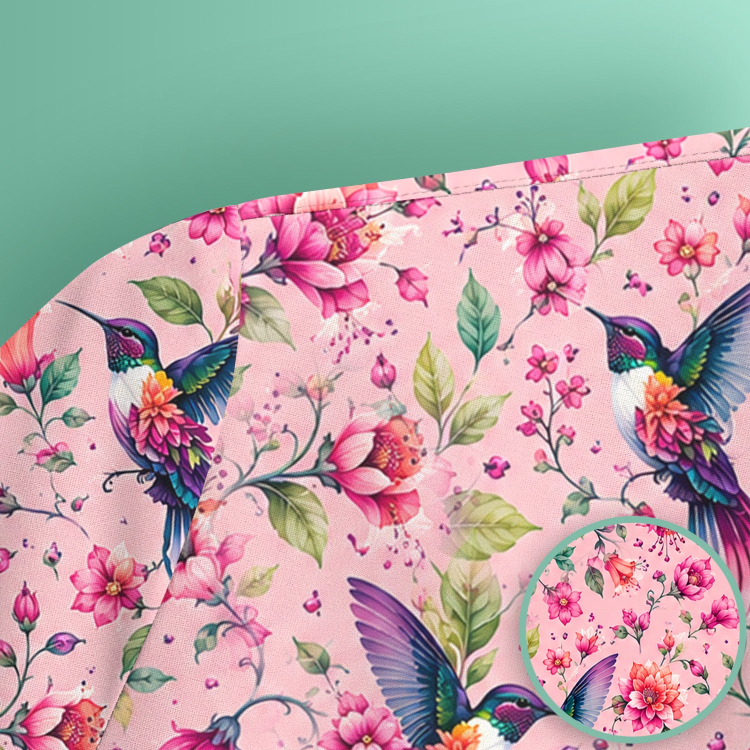 Pink Hummingbird Floral Garden Pattern Scrub Top, Comfortable Scrubs for Nurses