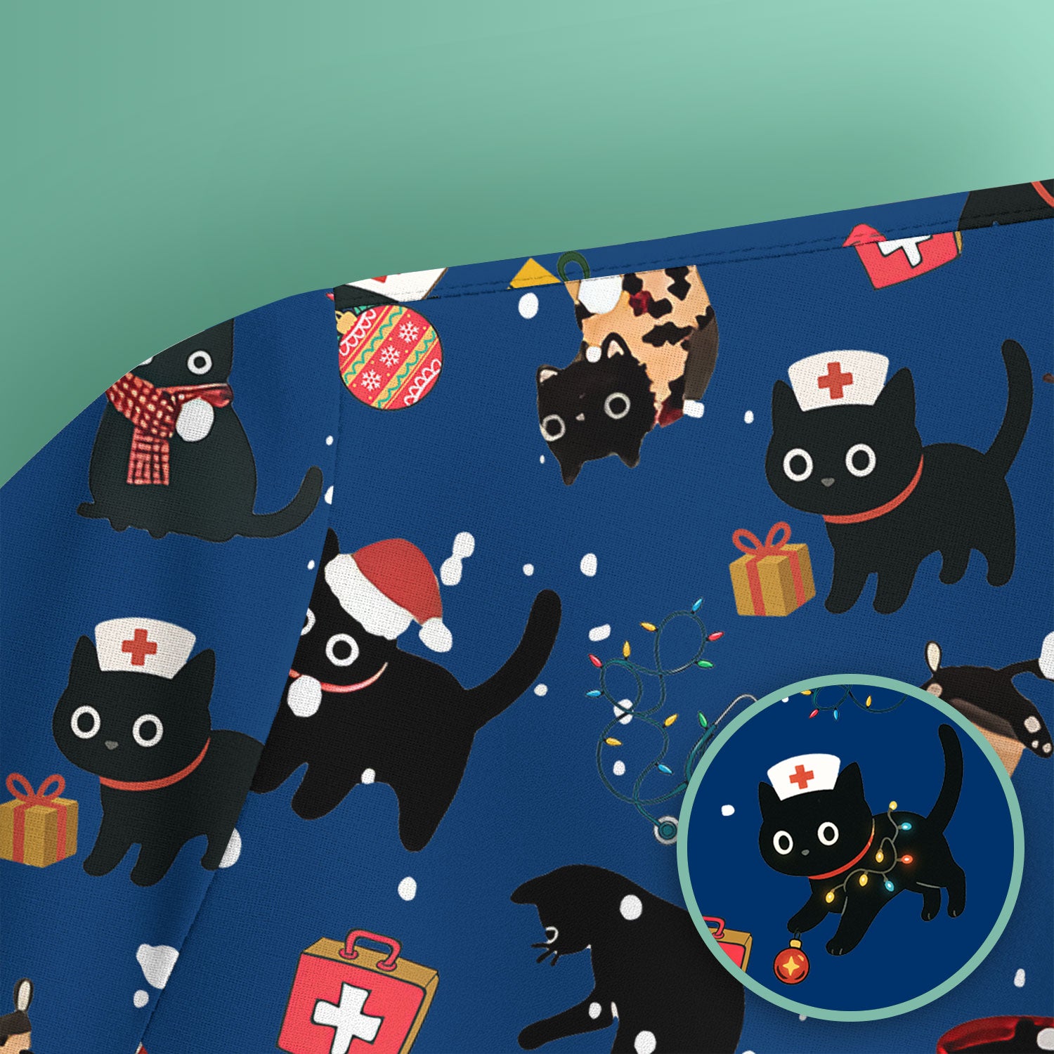 Funny Cat Scrub for Women - Christmas Black Cats Comfortable Scrubs for Nurses - Breathable Fabrics Nursing Uniform