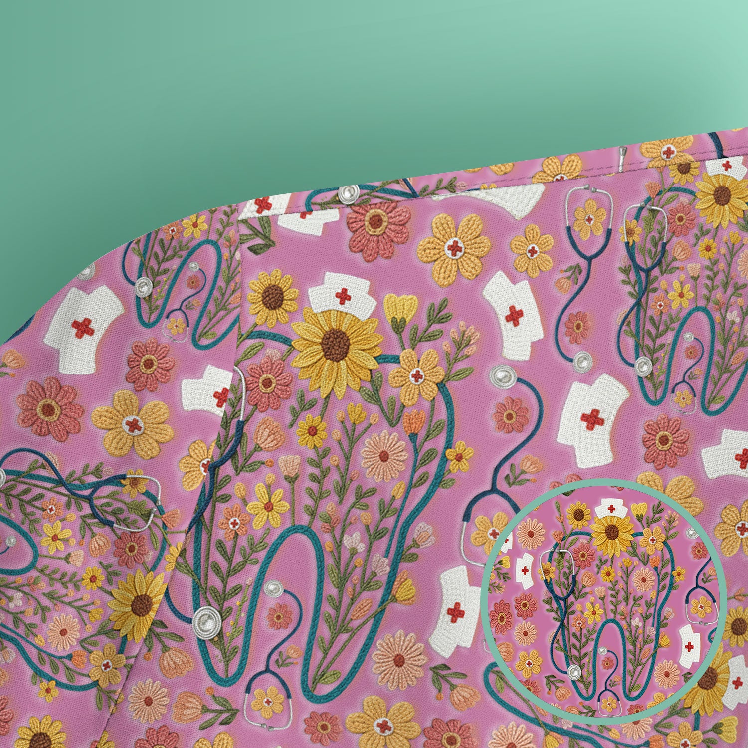 Boho Floral Tooth Scrub Top - Aesthetic Dental Scrubs for Women - Cute Flower Tooth Pattern Medical Uniform - Hygienist Christmas Gift