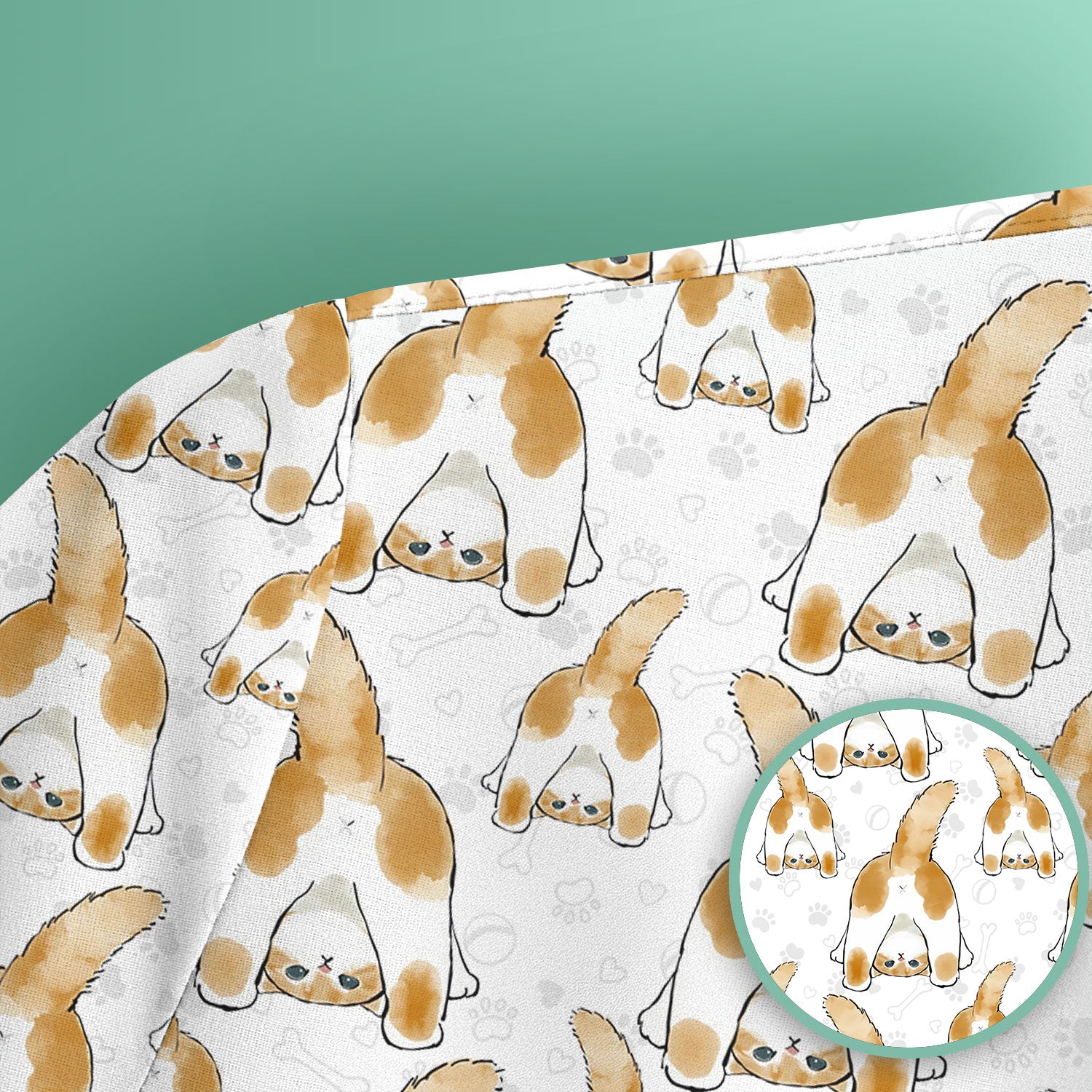 Cute Cat Butt Nurse Scrub Top, Cat Pattern Medical Shirt For Pet Lover, Breathable Fabrics Nursing Uniform