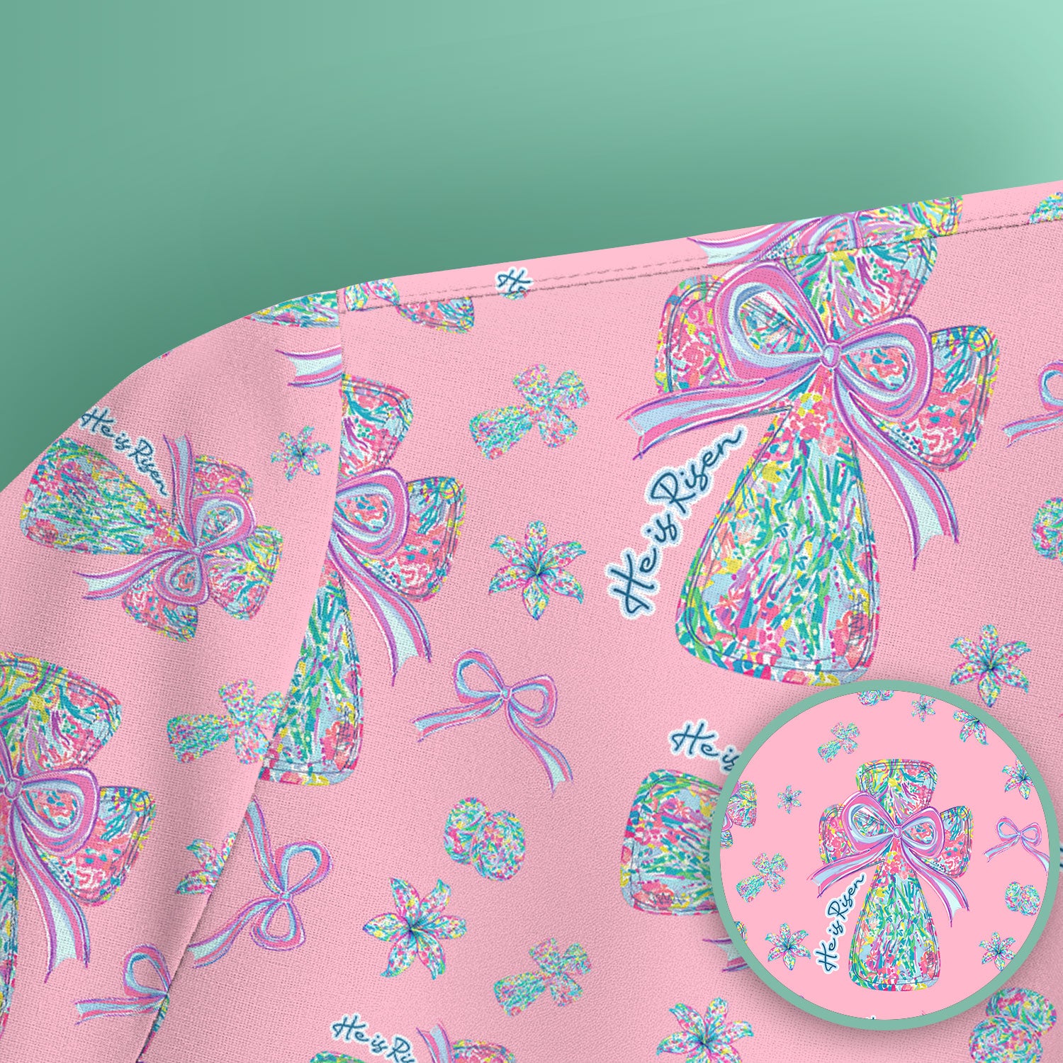 Colorful Bow Pattern Scrub Top, Breathable Fabrics Nursing Uniform