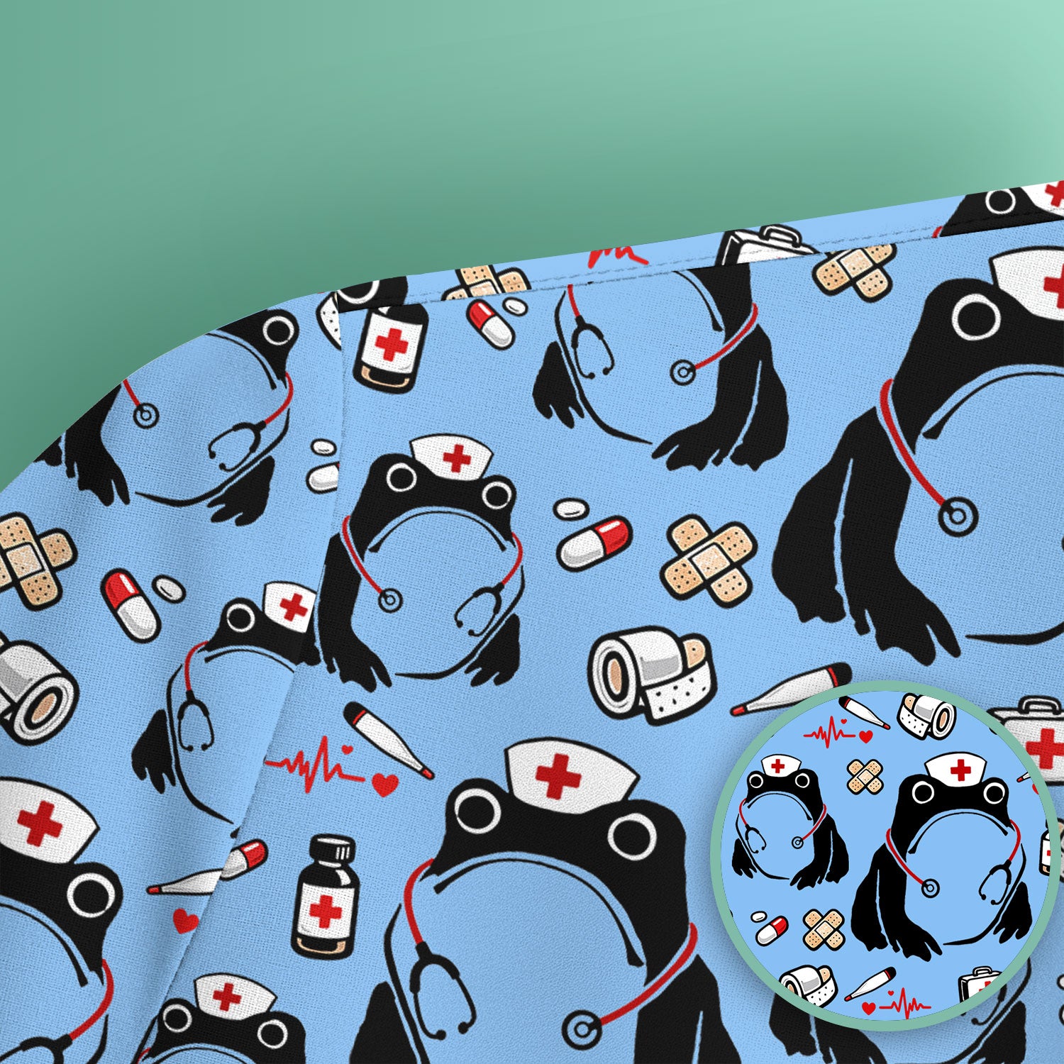 Cute Frog Nurse Medical Print Scrub Top, Comfortable Scrubs for Nurses