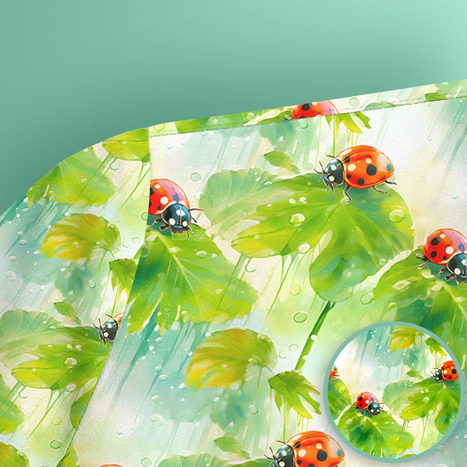 Ladybugs On Rainy Leaves Pattern Scrub Top, Comfortable Scrubs for Nurses