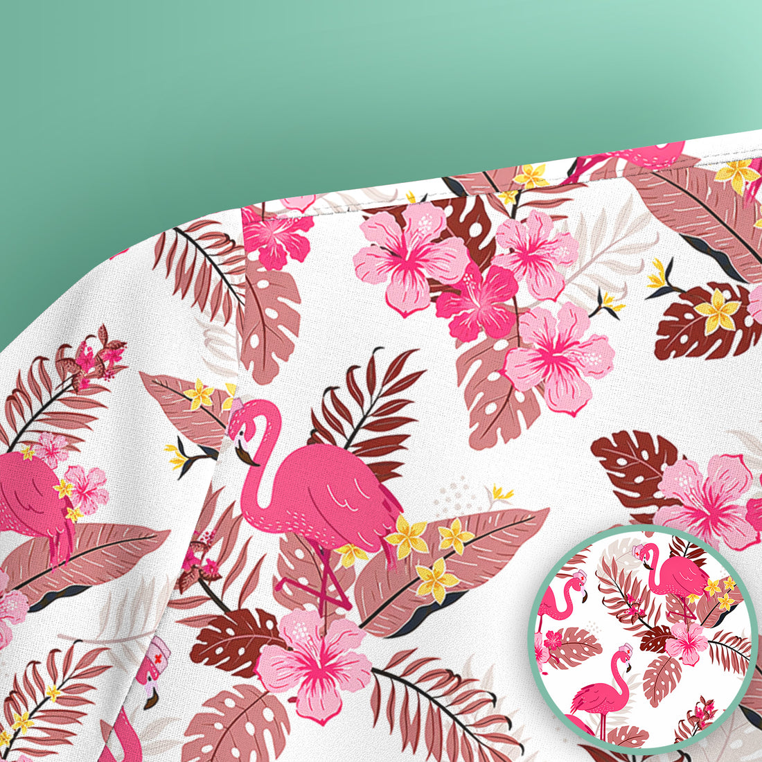 Pink Flamingo Tropical Floral Scrub Top, Breathable Fabrics Nursing Uniform