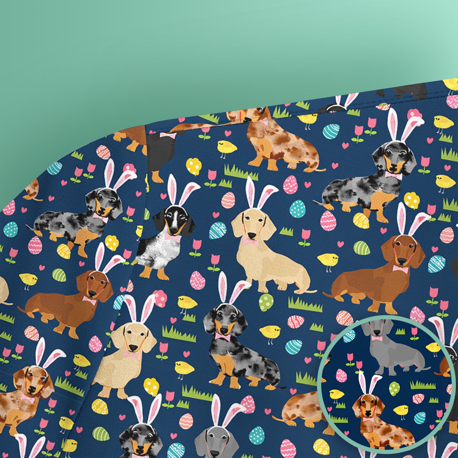 Easter Dachshund Dog Pattern Scrub Top, Comfortable Scrubs for Nurses