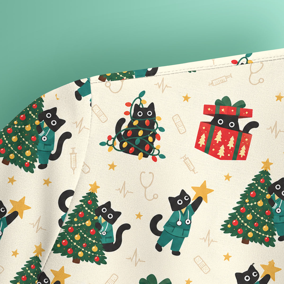 Christmas Black Nurse Cats And Trees Scrub Top, Comfortable Scrubs for Nurses