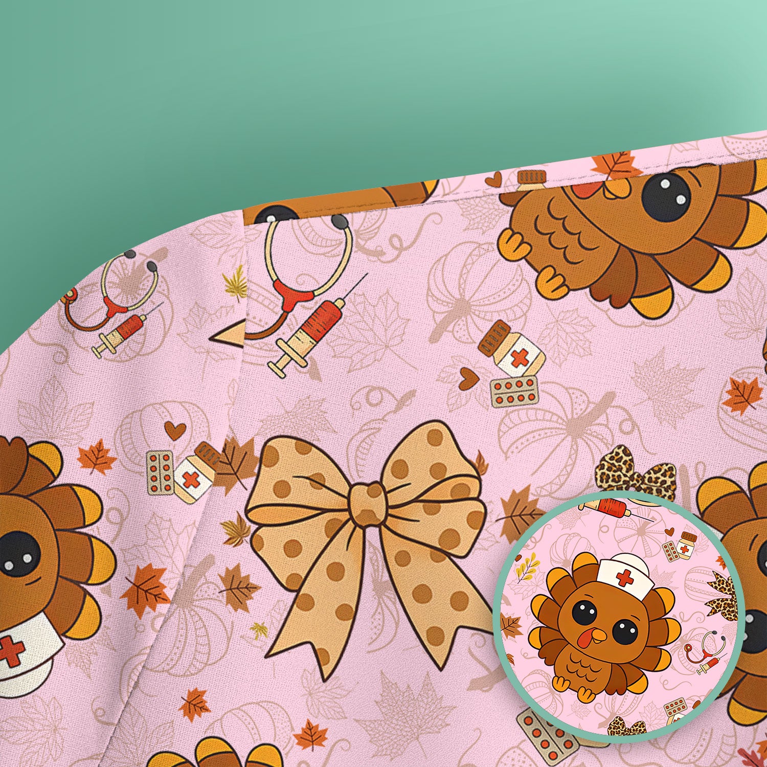 Thanksgiving Turkey Scrub for Nurses - Breathable Fabrics Nursing Uniform - Autumn Med Shirt Gift for Women