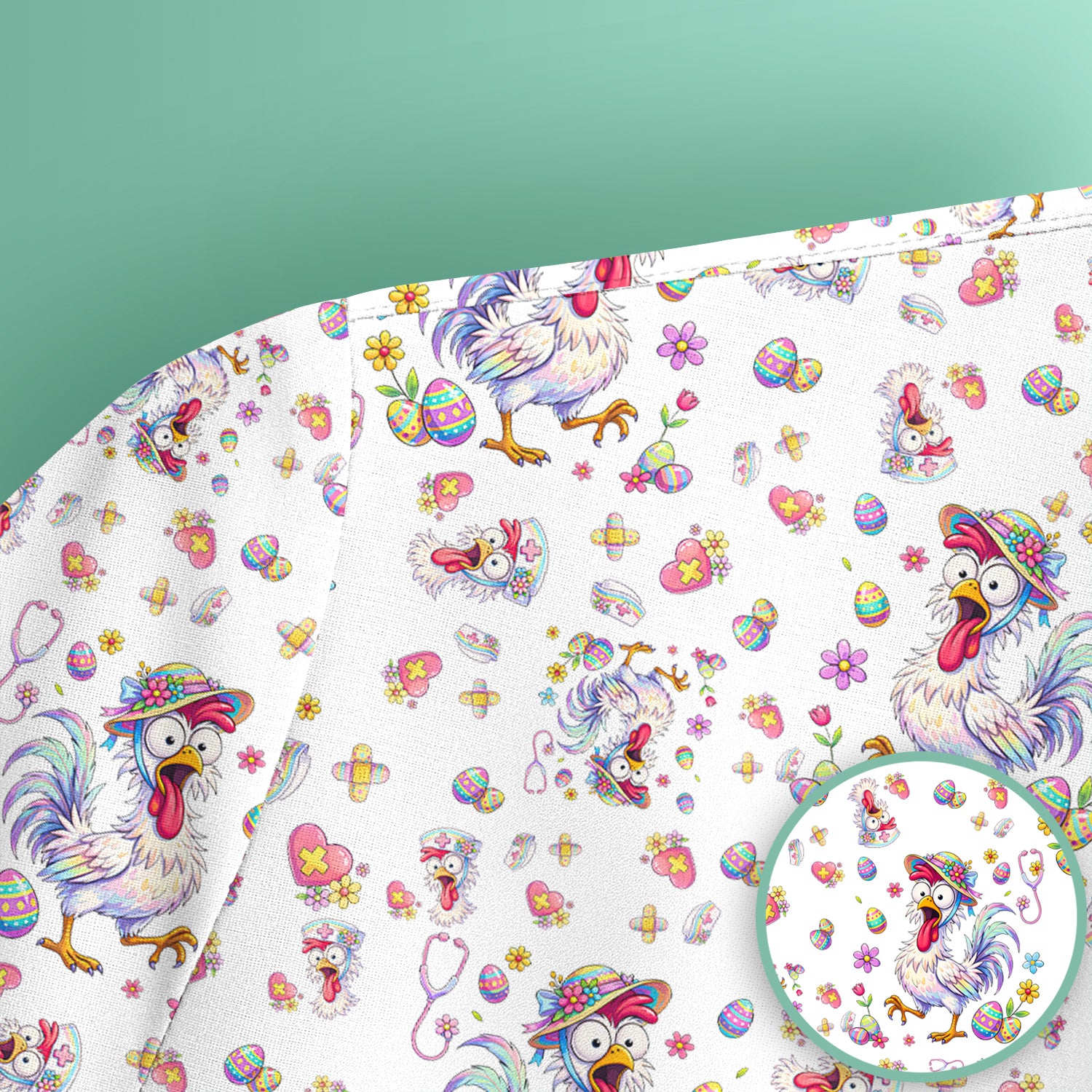 Funny Easter Nurse Chicken Pattern Scrub Top, Comfortable Scrubs for Nurses