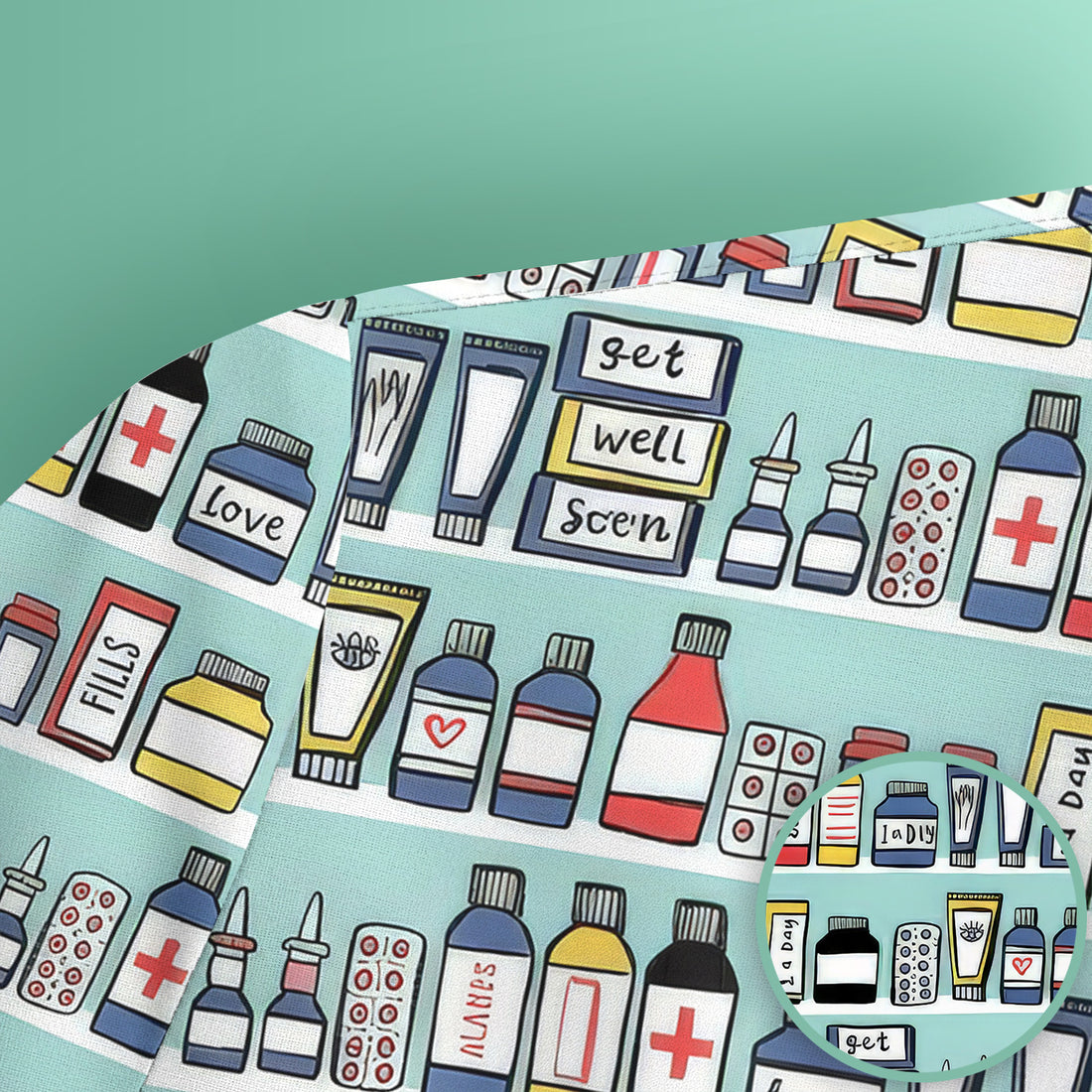 Medicine Bottle Pharmacy Pills Care Pattern Scrub Top, Comfortable Scrubs for Nurses