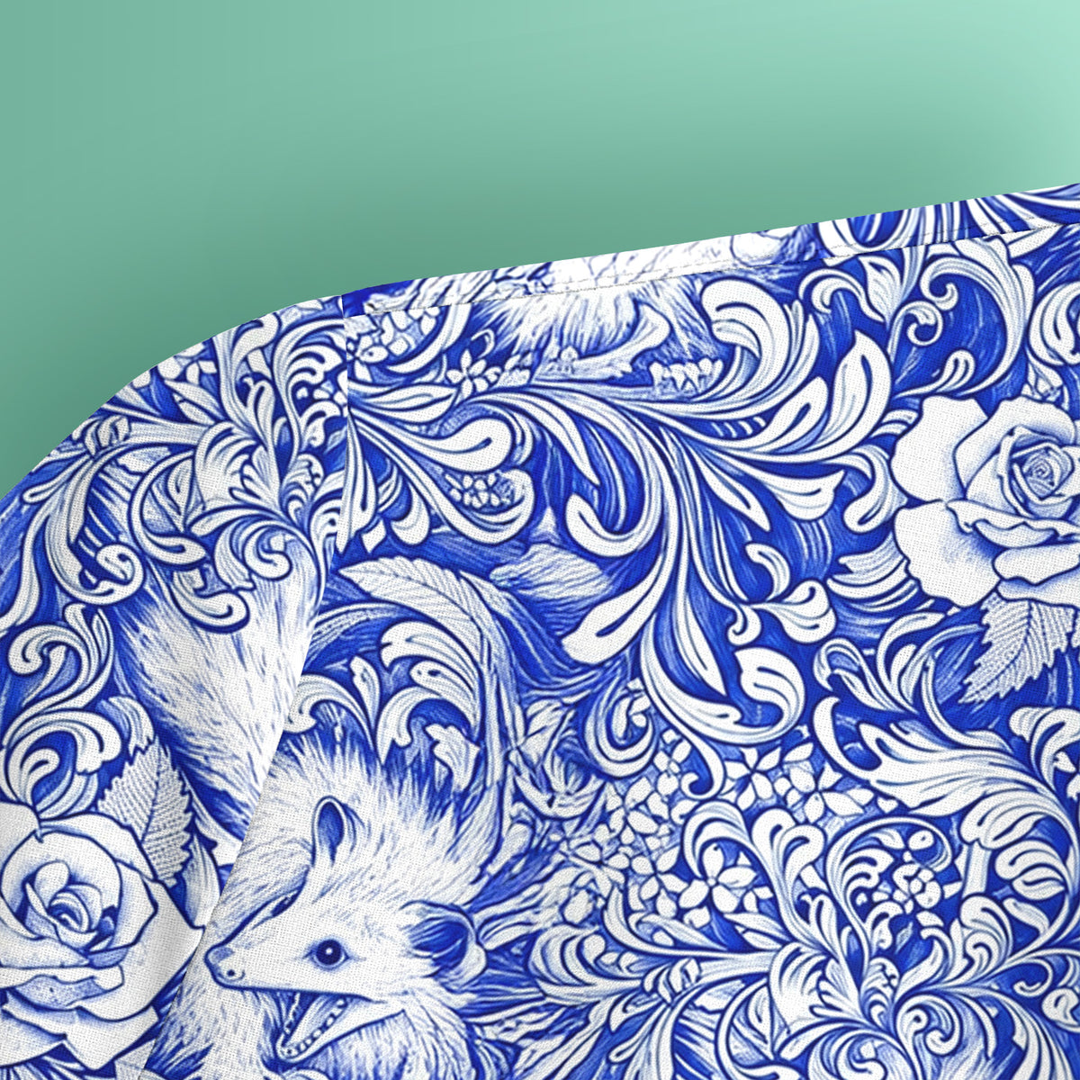 Blue Floral Opossum and Roses Scrub Top, Comfortable Scrubs for Nurses