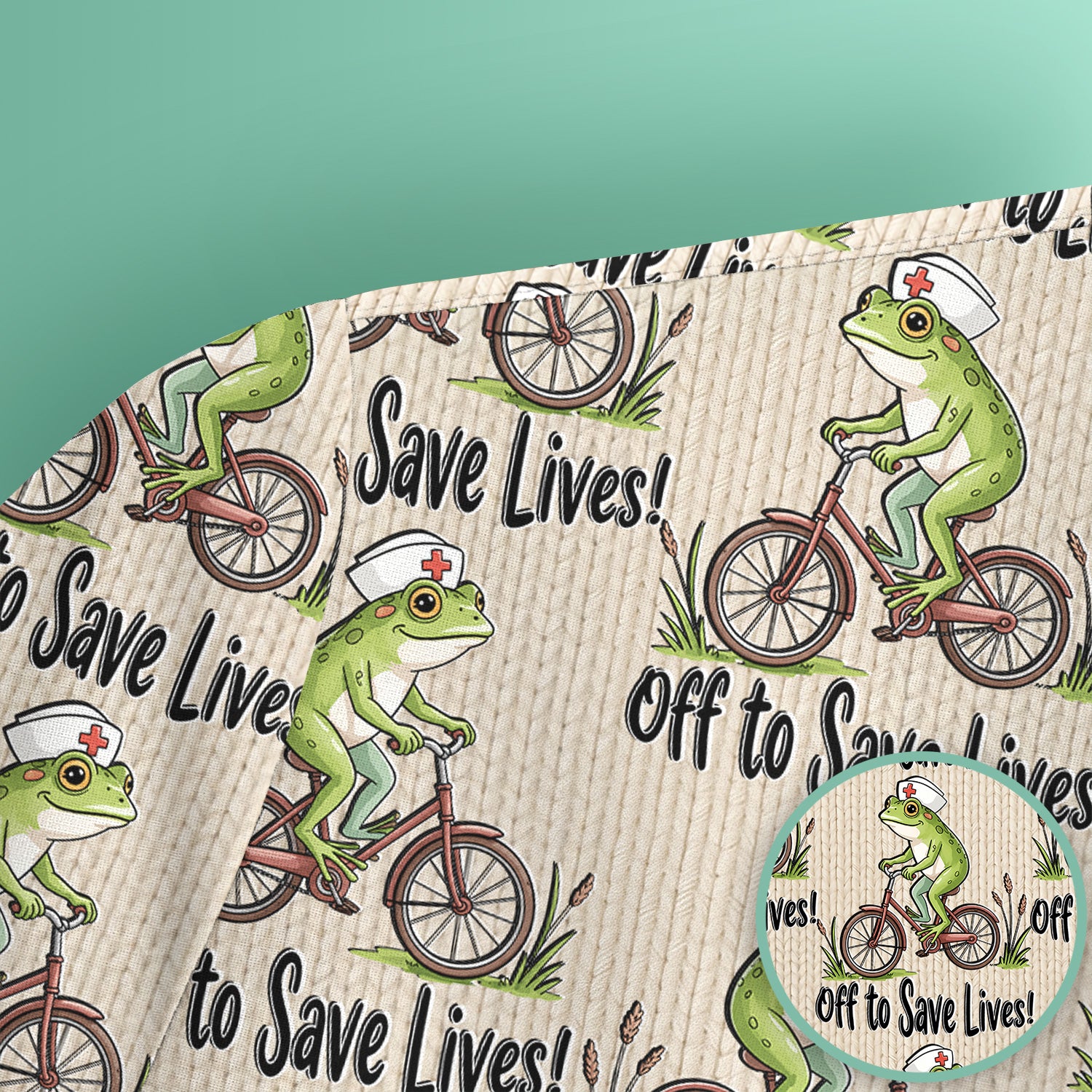 Nurse Frog Riding Bicycle Pattern Scrub Top, Breathable Fabrics Nursing Uniform Scrub Top, Comfortable Scrubs for Nurses