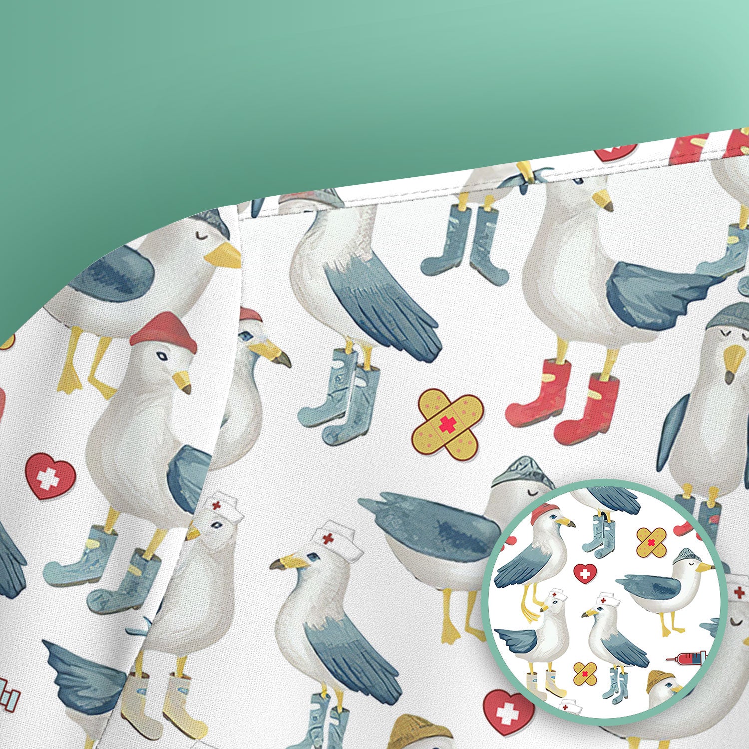 Funny Seagull Nurse Scrub Top - Cute Bird with Medical Icons - Comfortable Scrubs for Women