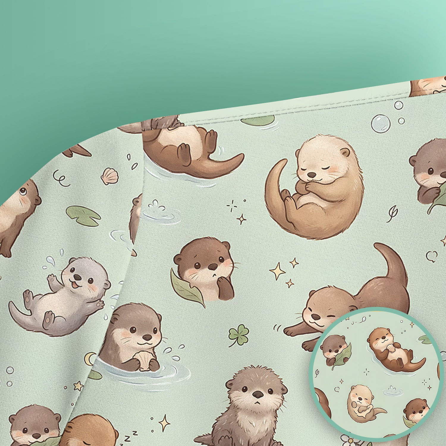 Cute Otter Pattern Scrub Top, Comfortable Scrubs for Nurses