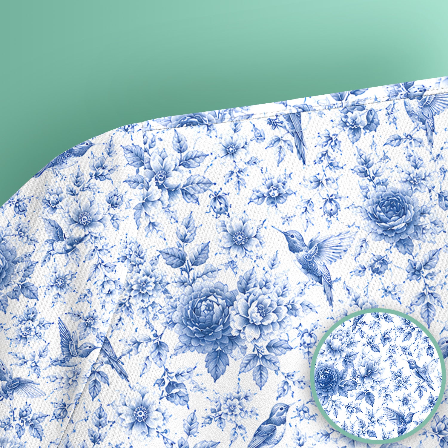 Blue Floral Hummingbird Toile Pattern Scrub Top, Comfortable Scrubs for Nurses