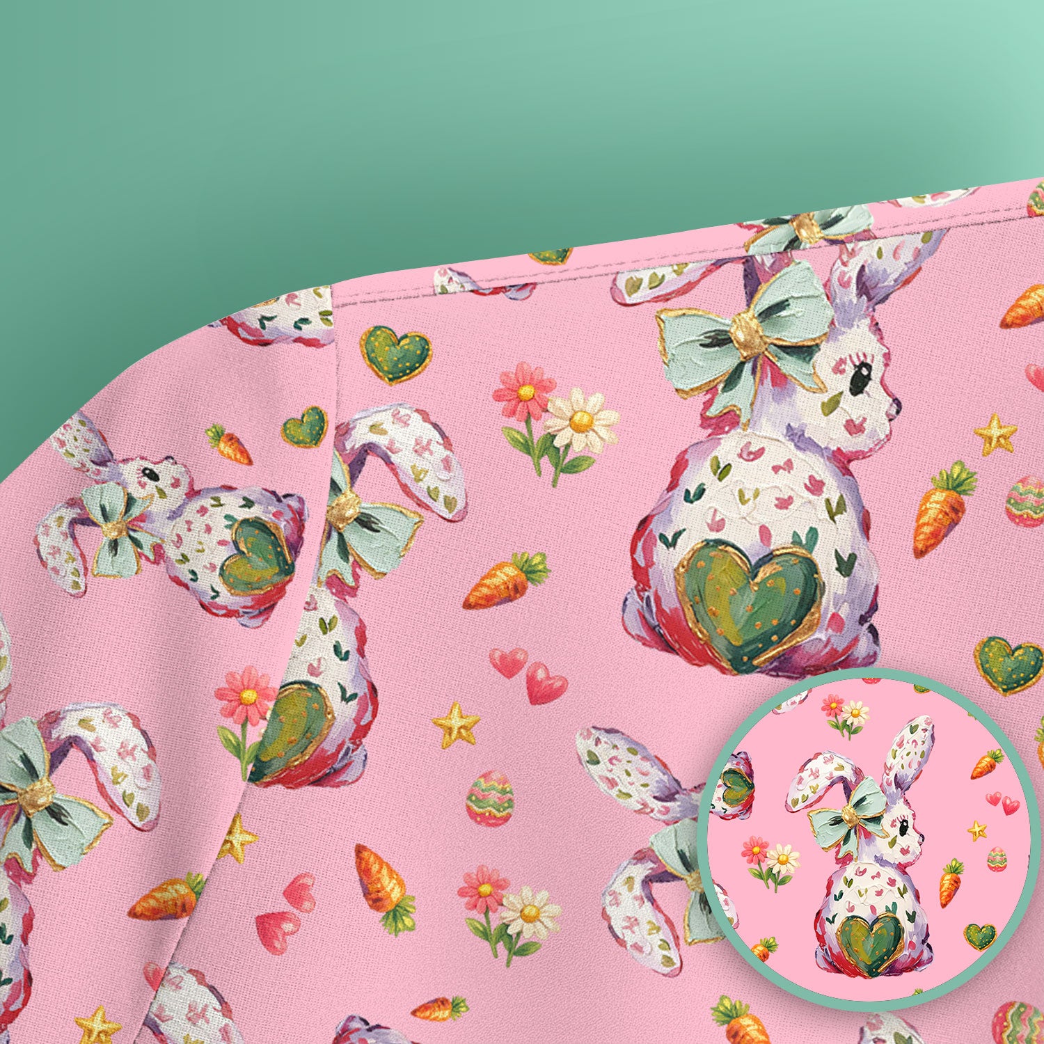 Cute Pastel Bunny Easter Pattern Scrub Top, Comfortable Scrubs for Nurses