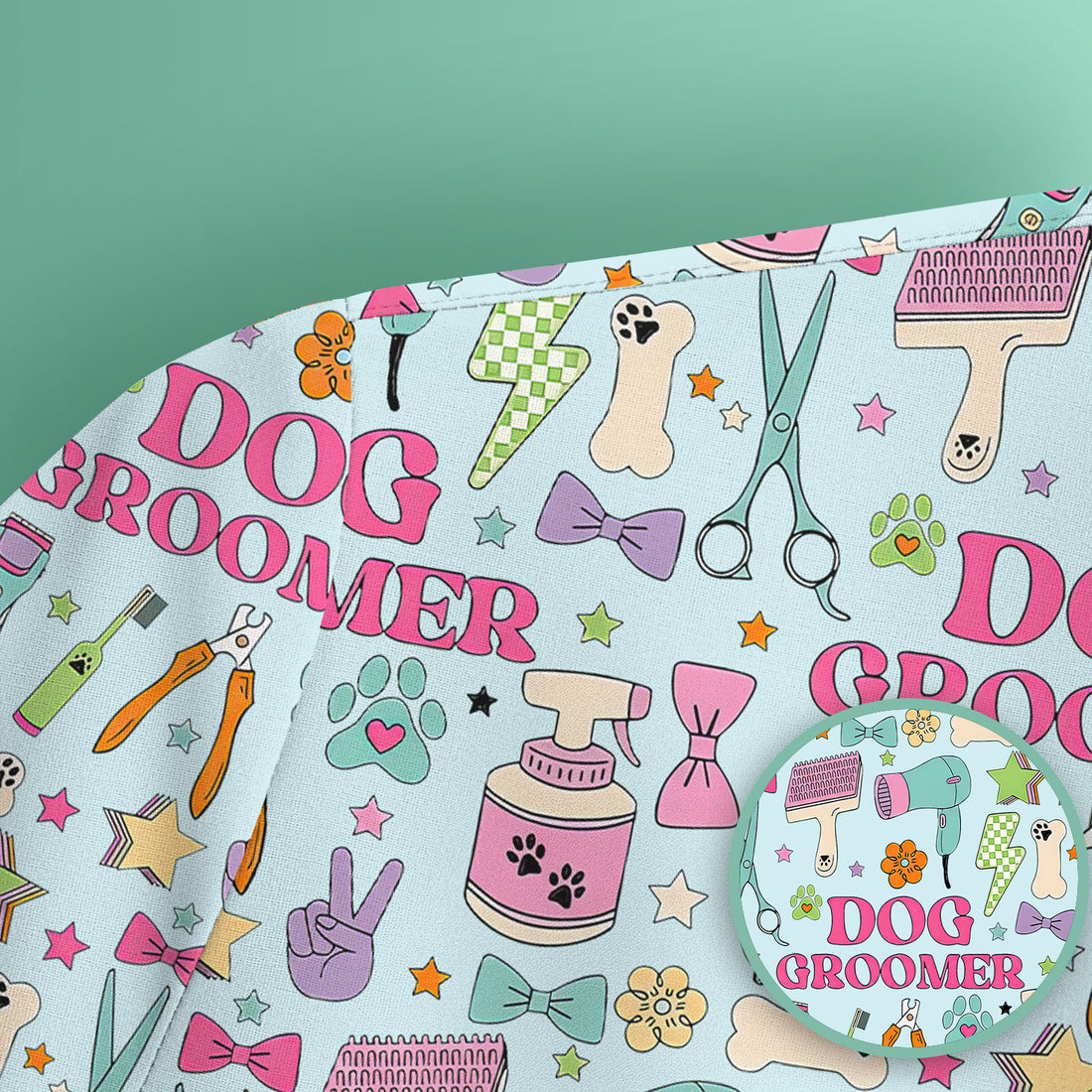 Dog Groomer Tools Pattern Nursing Scrub Top, Comfortable Scrubs for Nurses