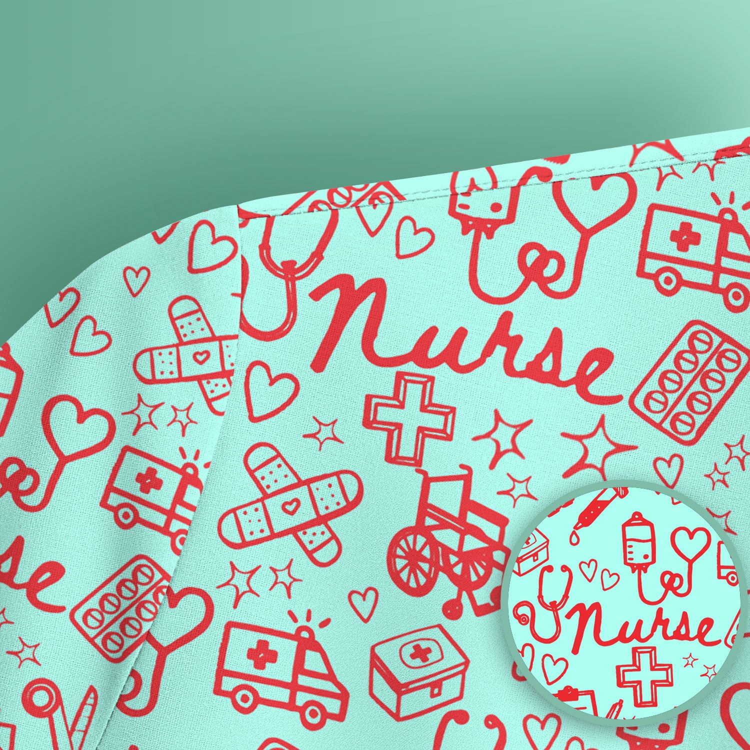 Cute Nurse Heart Medical Pattern Scrub Top, Comfortable Scrubs for Nurses