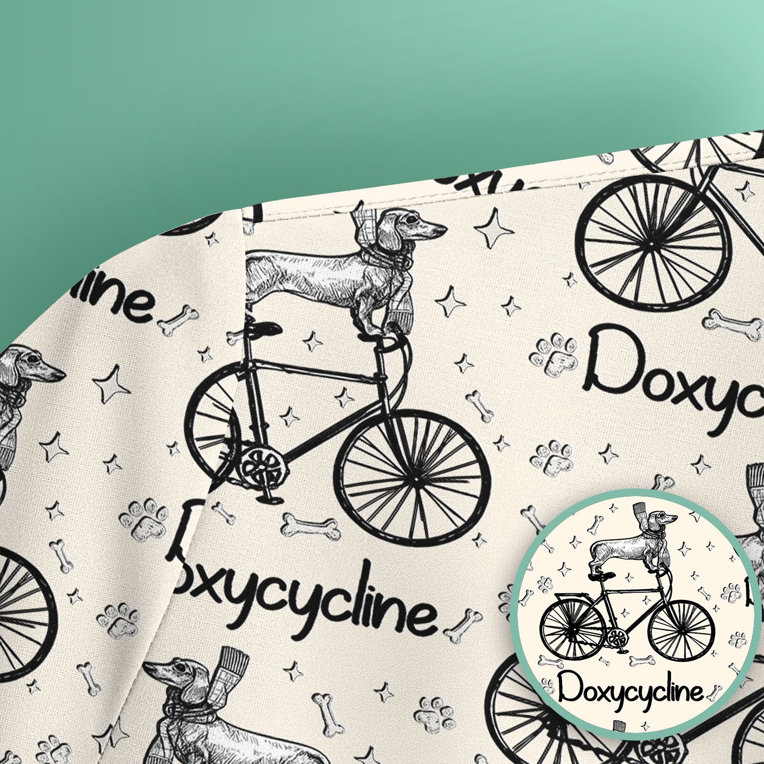 Funny Doxycycline Dog Bicycle Print Scrub Top, Comfortable Scrubs for Nurses