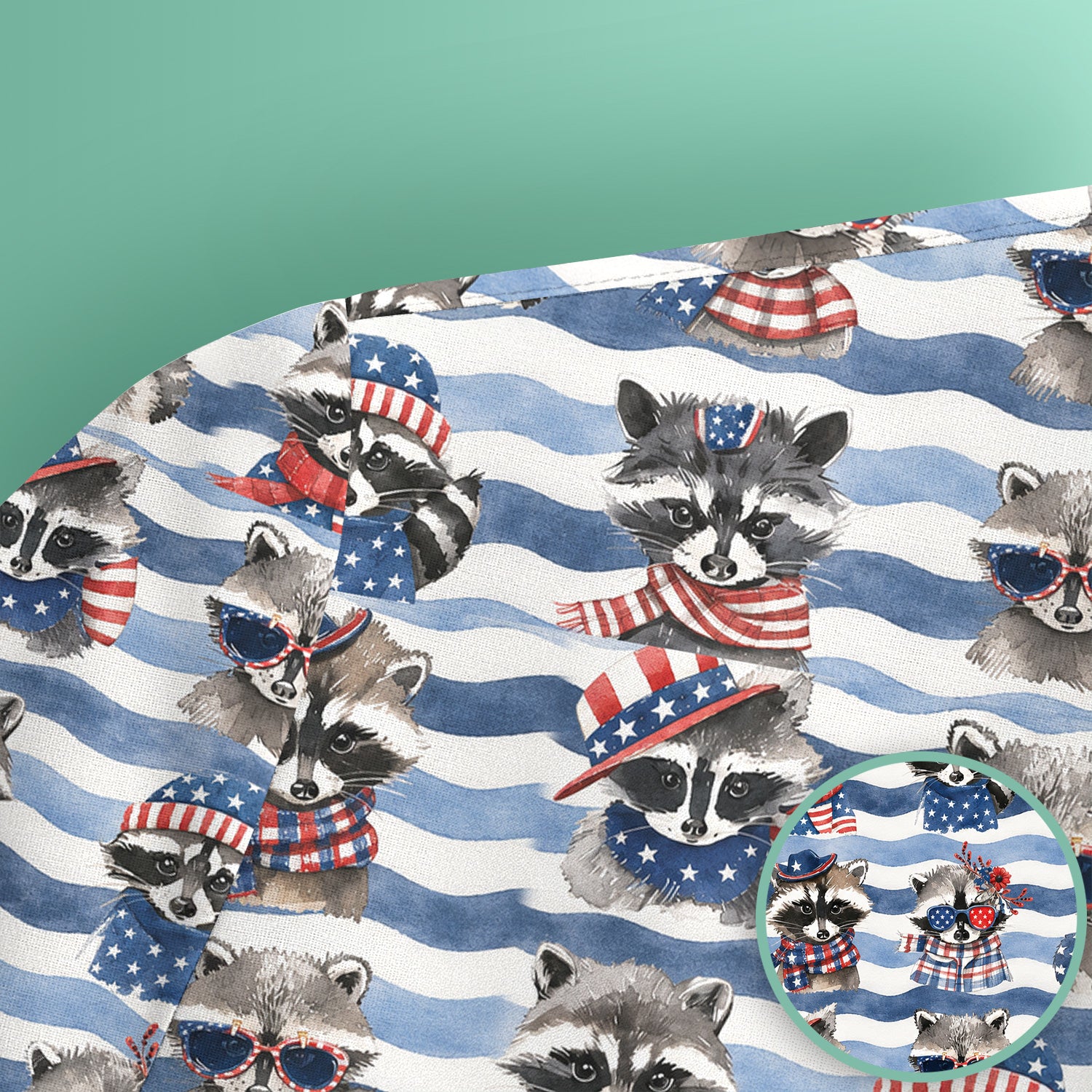 Patriotic Raccoon Watercolor Stripe Pattern Scrub Top, Comfortable Scrubs for Nurses