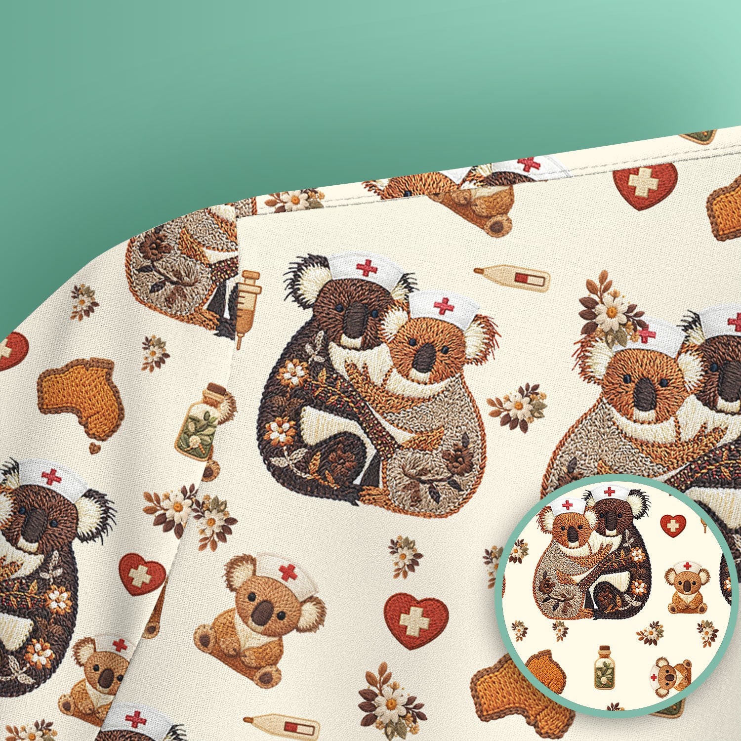Cute Cartoon Koala Valentine Nurse Design Scrub Top, Breathable Fabrics Nursing Uniform