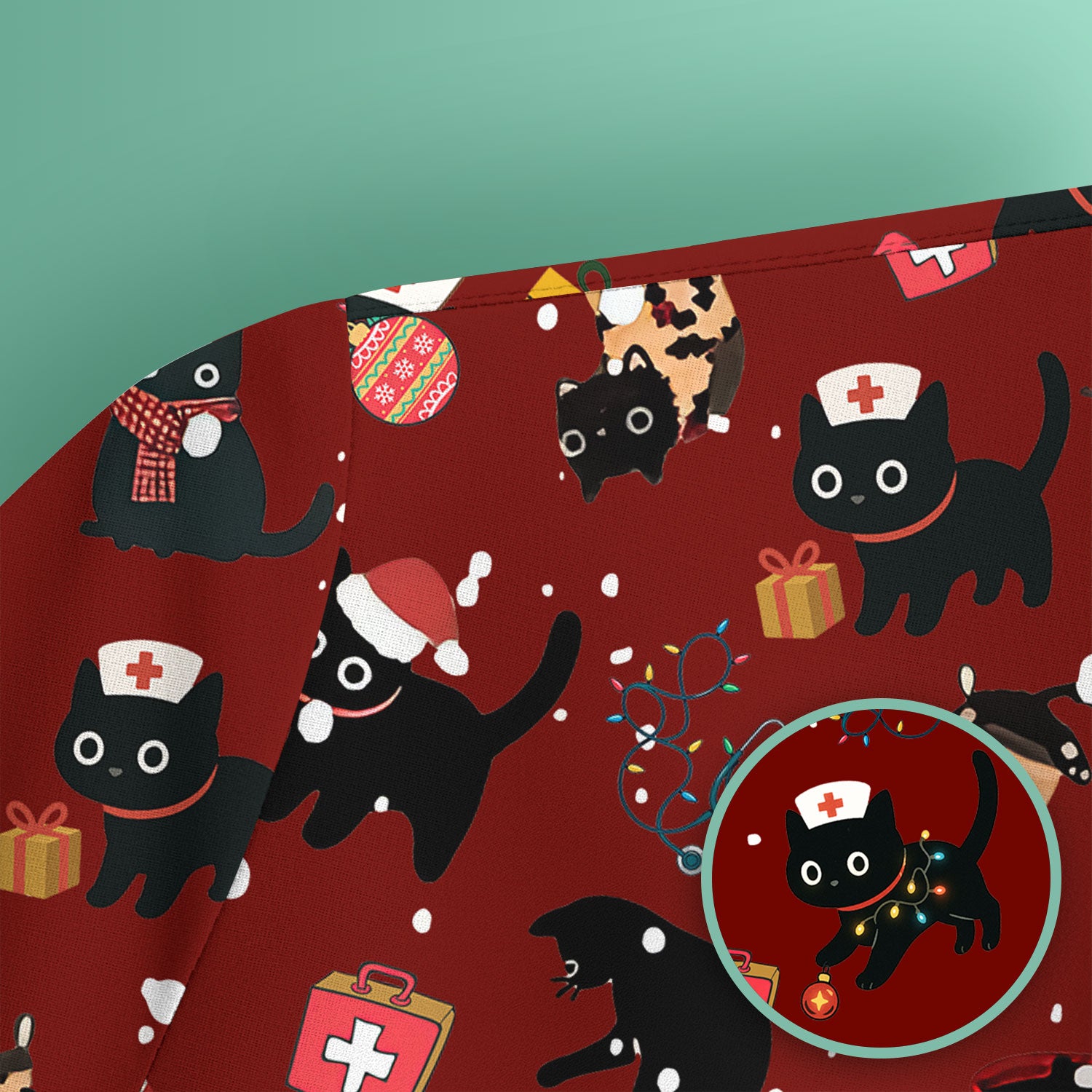 Funny Cat Scrub for Women - Christmas Black Cats Comfortable Scrubs for Nurses - Breathable Fabrics Nursing Uniform