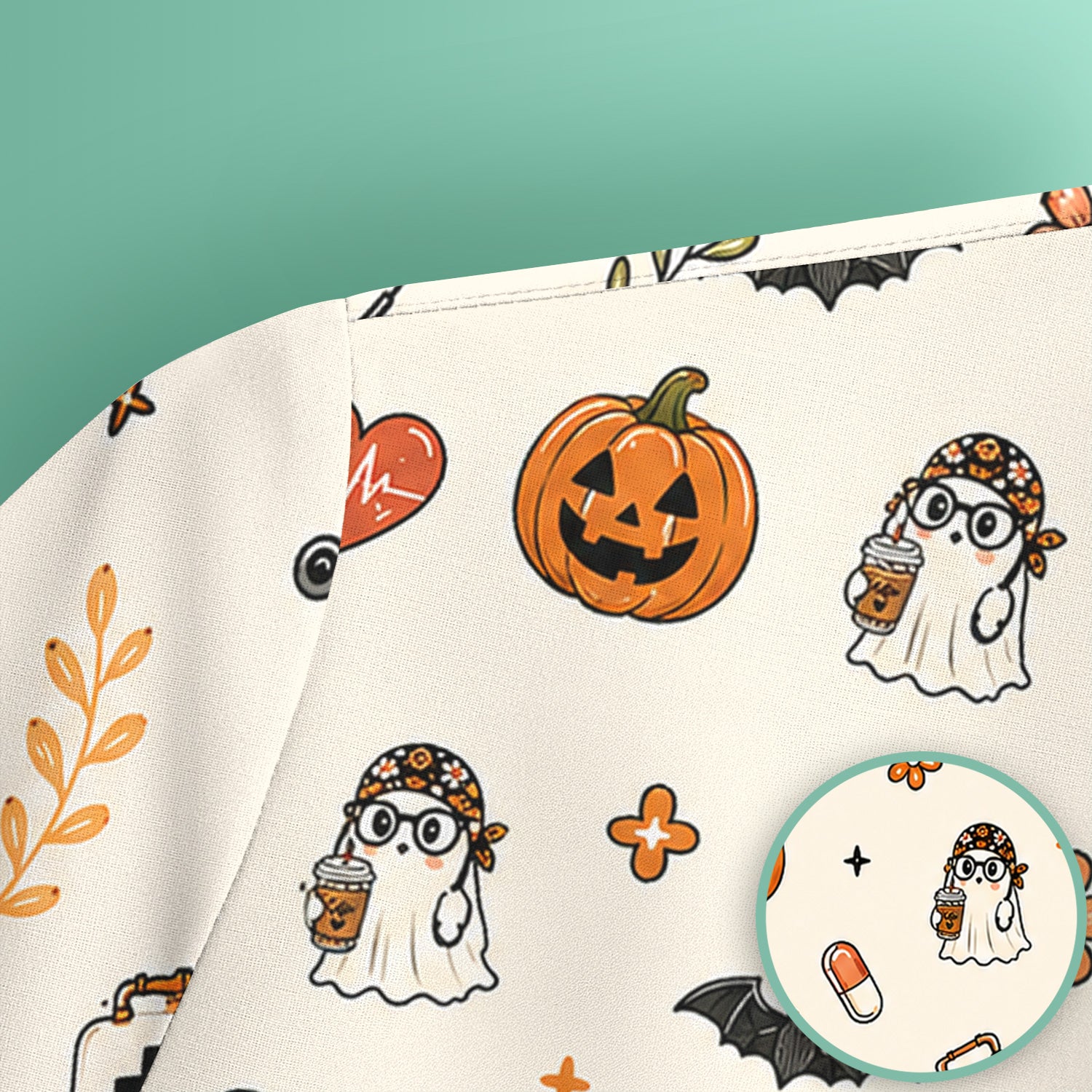 Halloween Shift Survivor Ghost Scrub Top, Comfortable Scrubs for Nurses