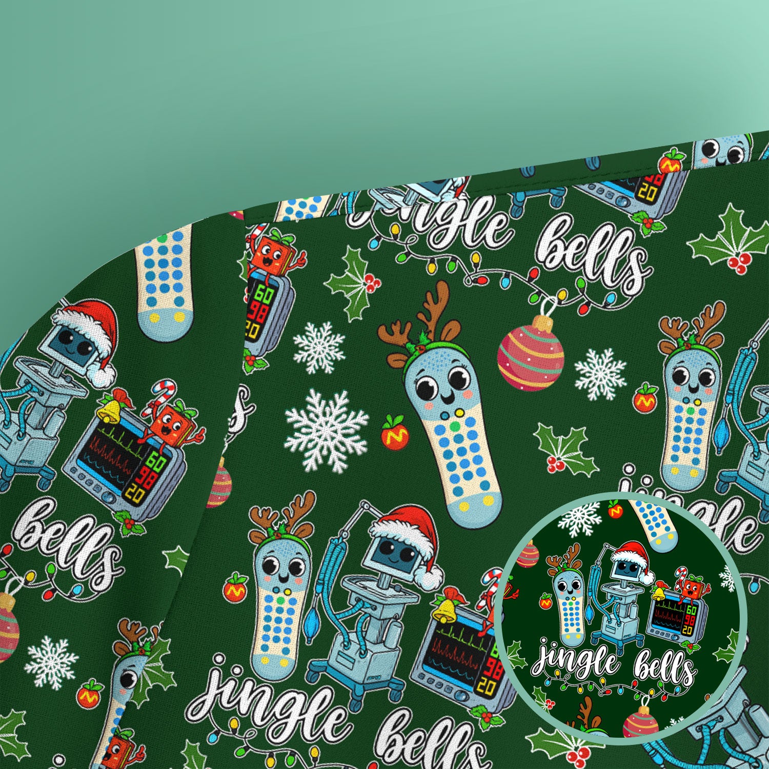 Funny Jingle Bells Holiday Scrub Top - Funny Christmas Scrubs for Nurses - Breathable Fabrics Nursing Uniform