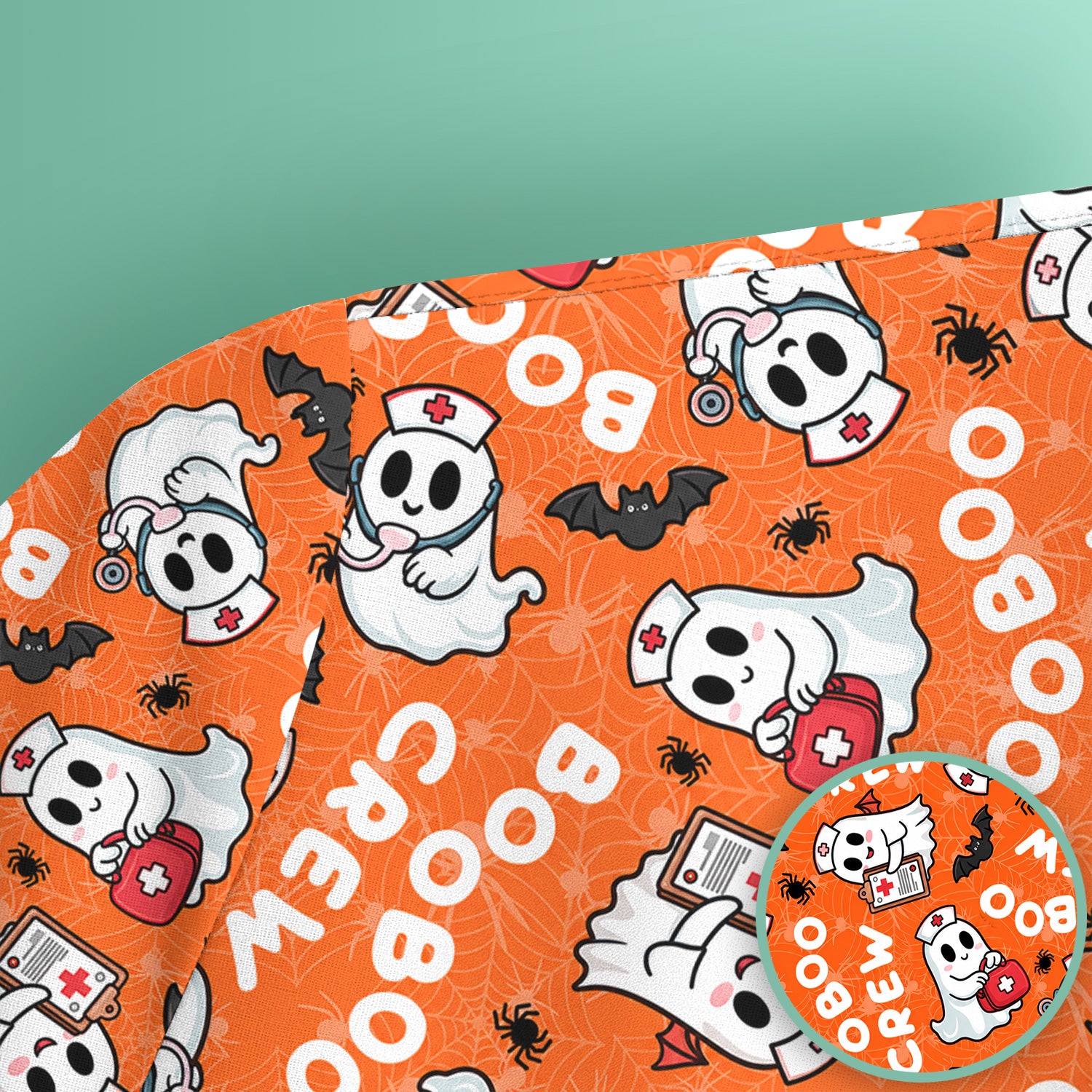 Cute Halloween Boo Boo Crew Ghost Scrub Top, Comfortable Scrubs for Nurses