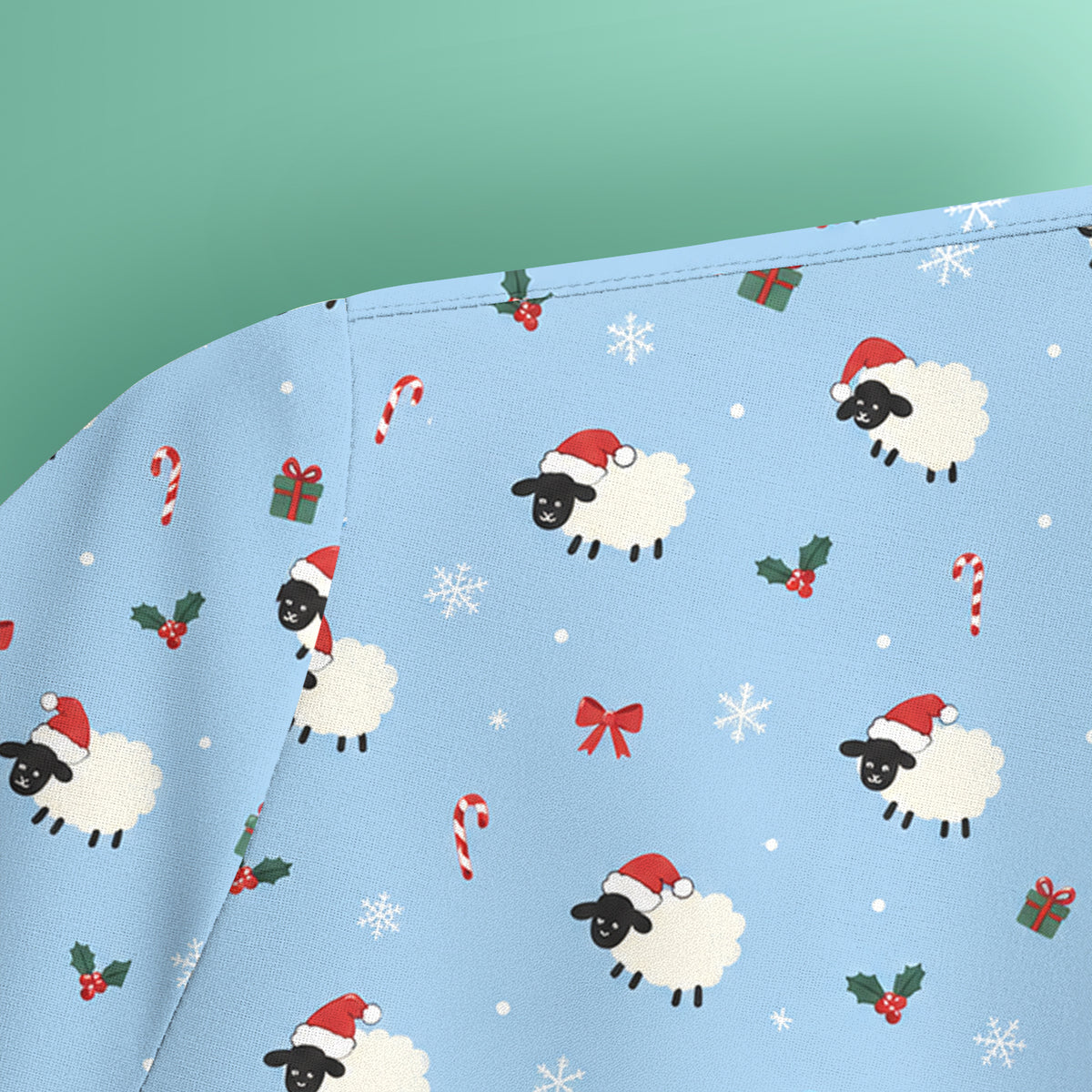 Cute Christmas Sheep Pattern Scrub Top, Comfortable Scrubs for Nurses
