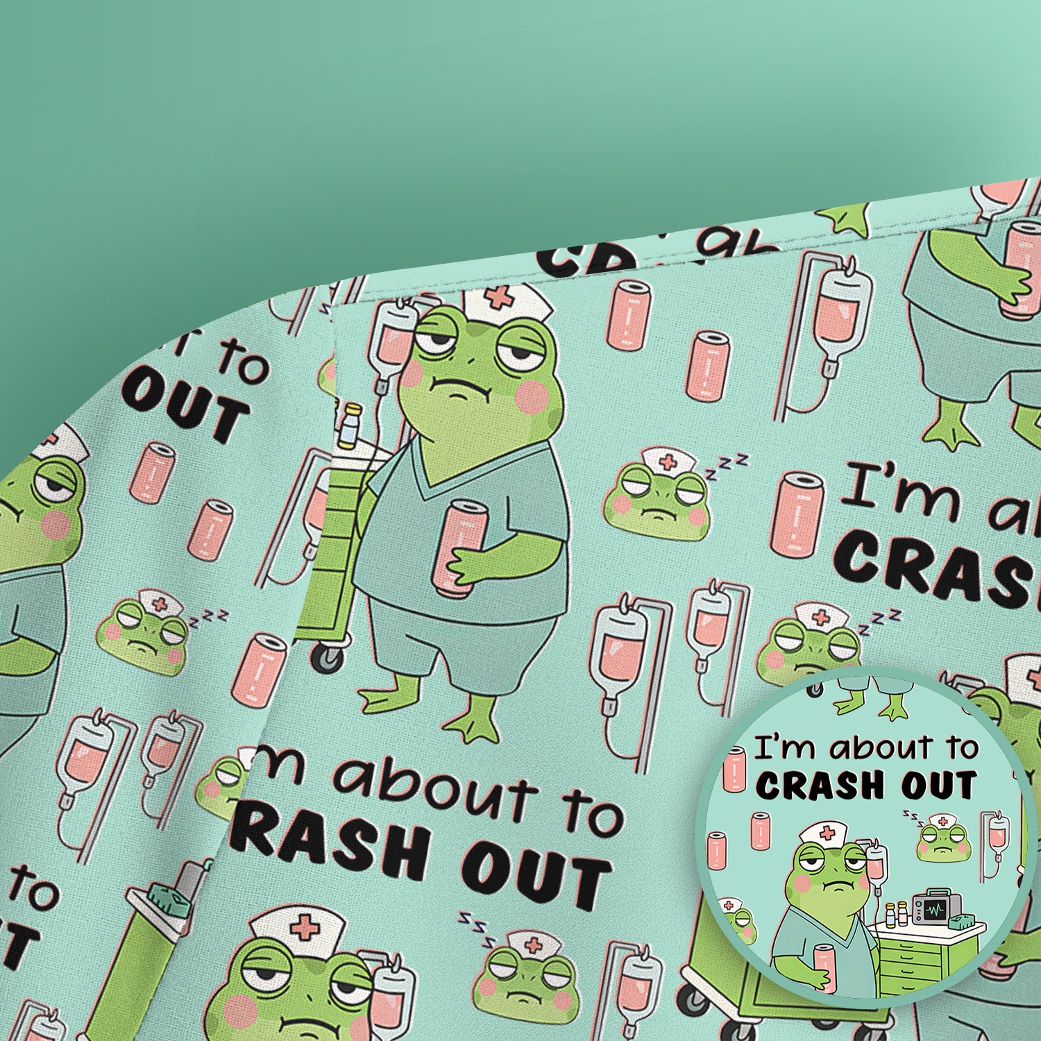 Funny Frog Pattern Nurse Scrub Top, I’m About to Crash Out Nurse Shirt, Breathable Fabrics Nursing Uniform