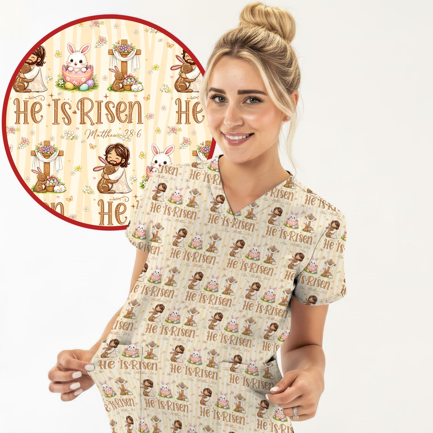 He Is Risen Jesus Easter Print Scrubs Nurses, Comfortable Scrubs for Nurses