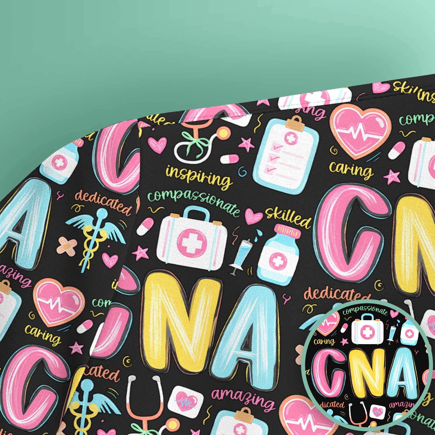 CNA Nurse Appreciation Pattern Scrub Top, Breathable Fabrics Nursing Uniform