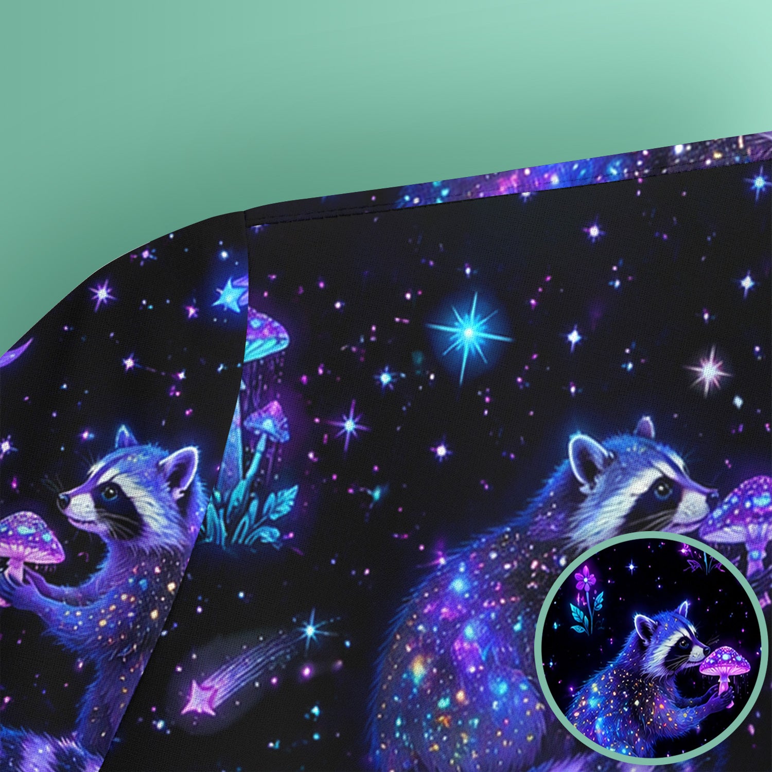Galaxy Raccoon With Mushroom Night Scrub Top, Comfortable Scrubs for Nurses