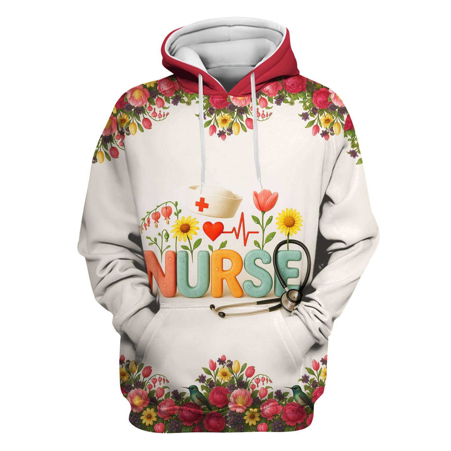 Personalized Floral Nurse Shirt with Name - Cute Colorful Flowers and Stethoscope Design - Thoughtful Gift for Women RN CNA LPN in Healthcare and Nursing Profession