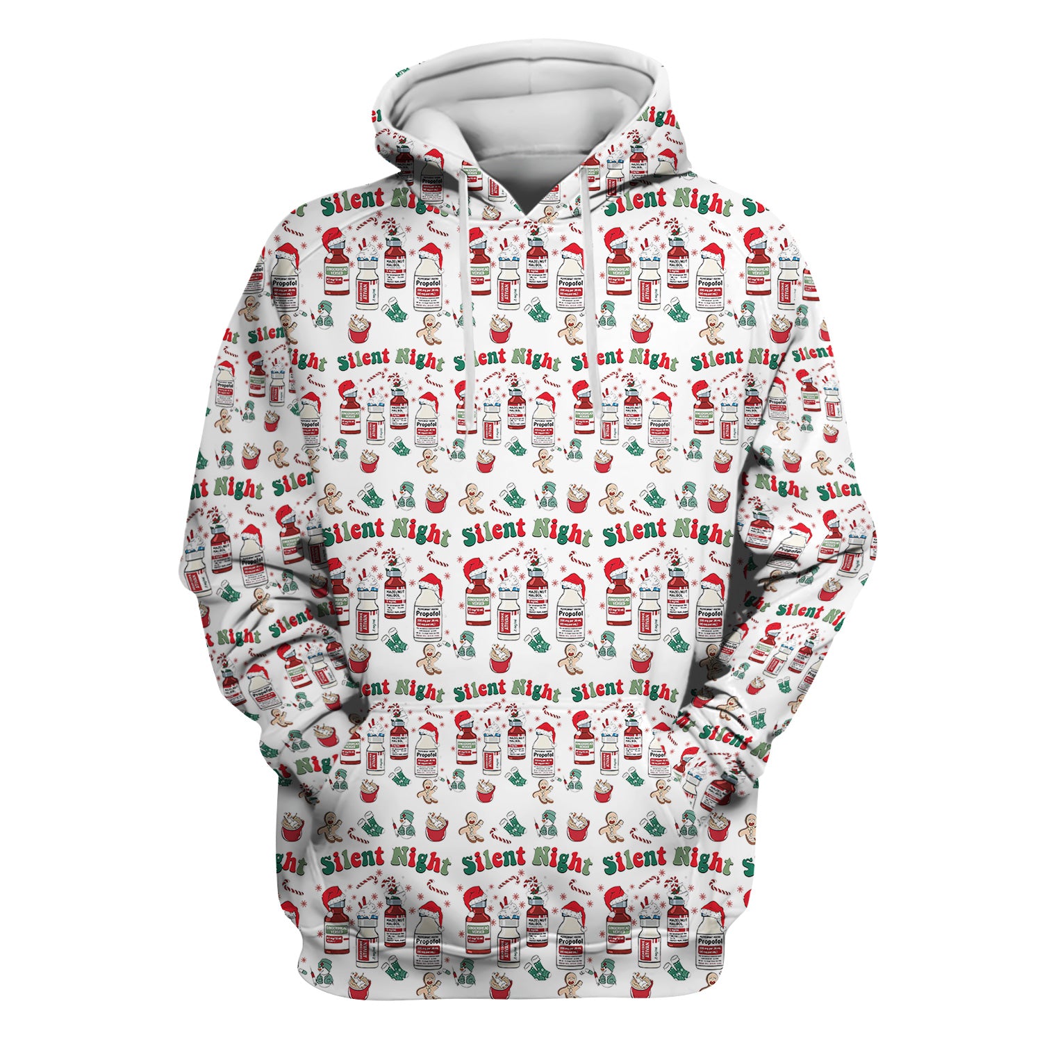 Funny Nurse Christmas Scrub Top - Silent Night & Medication Design - Holiday Gift for RN LPN CNA