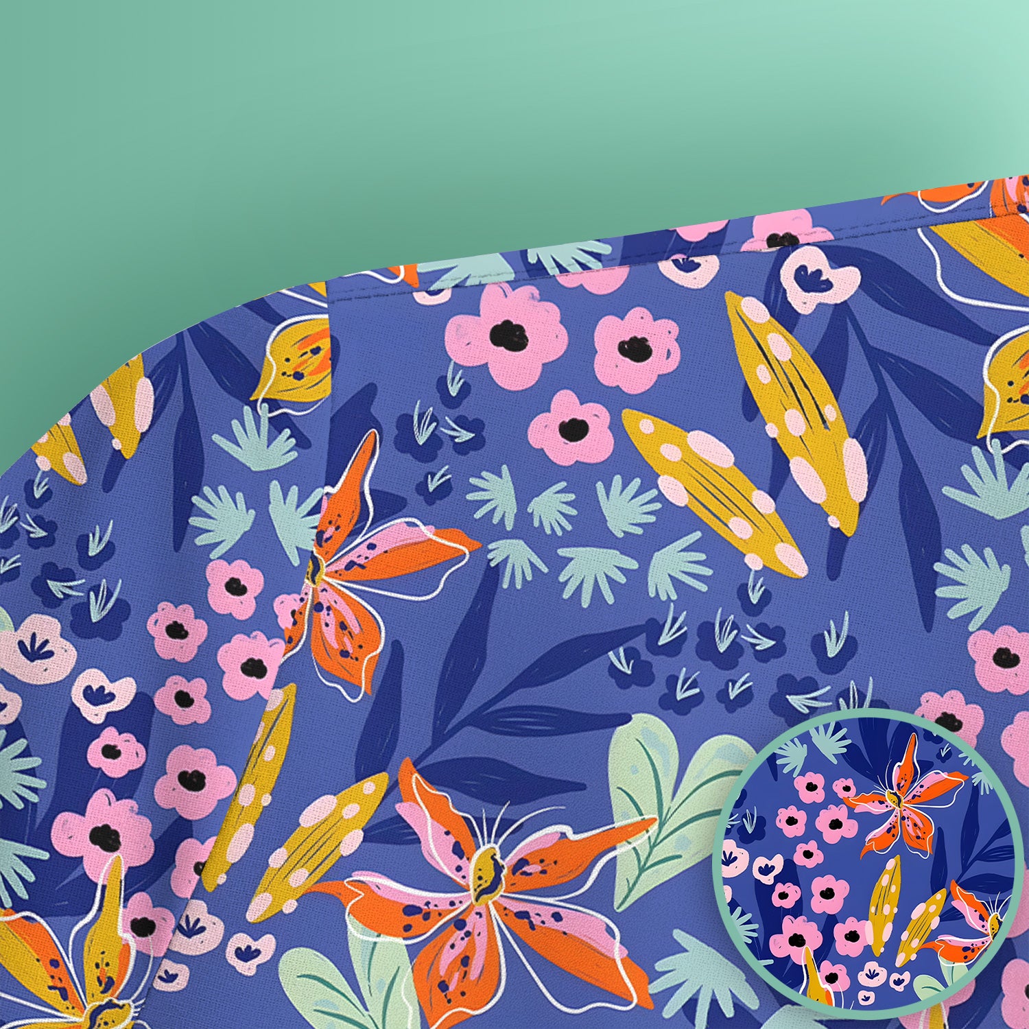Nurse Blue Lily Floral Garden Pattern Scrub Top, Comfortable Scrubs for Nurses