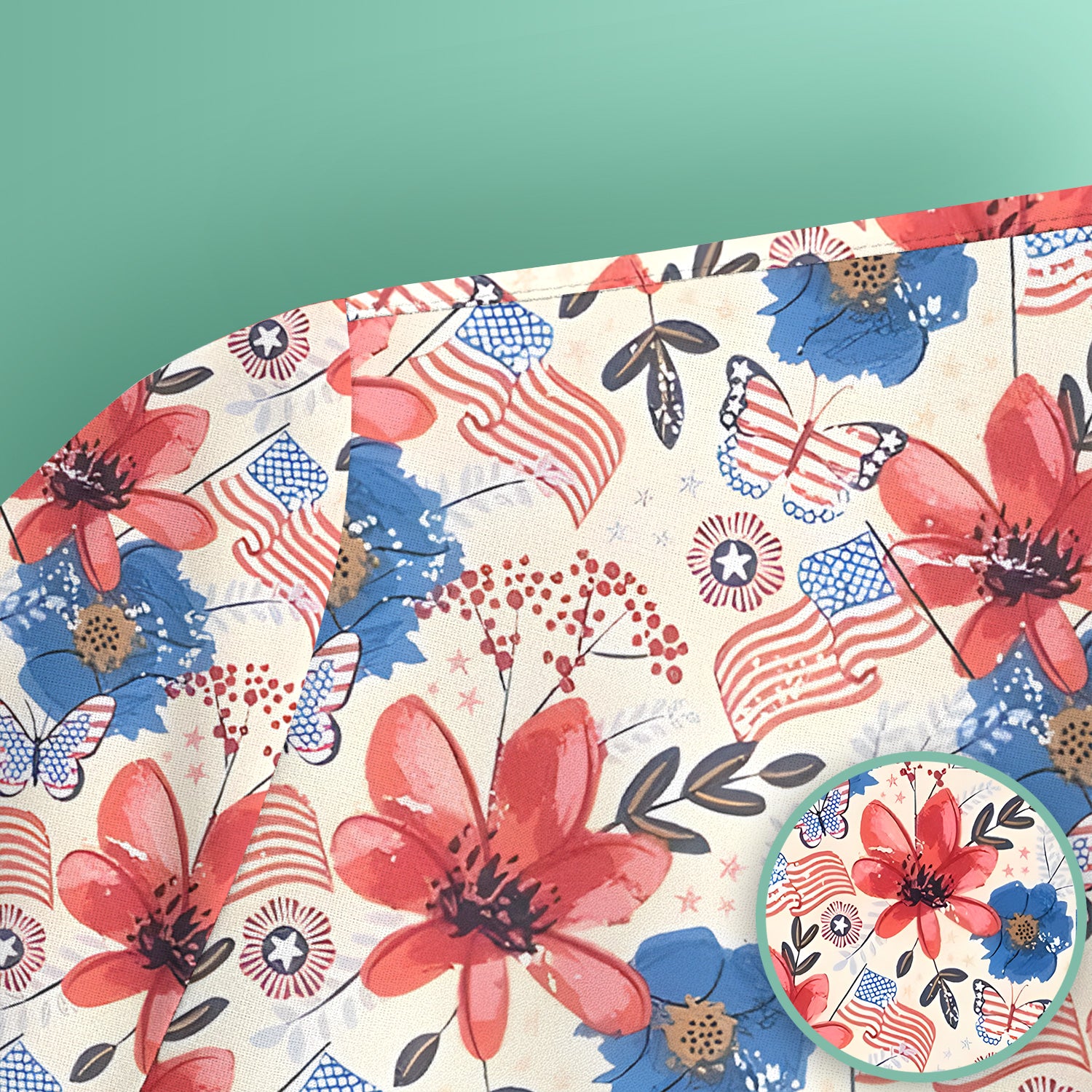 Patriotic Wildflower Flag Butterfly Pattern Scrub Top, Comfortable Scrubs for Nurses