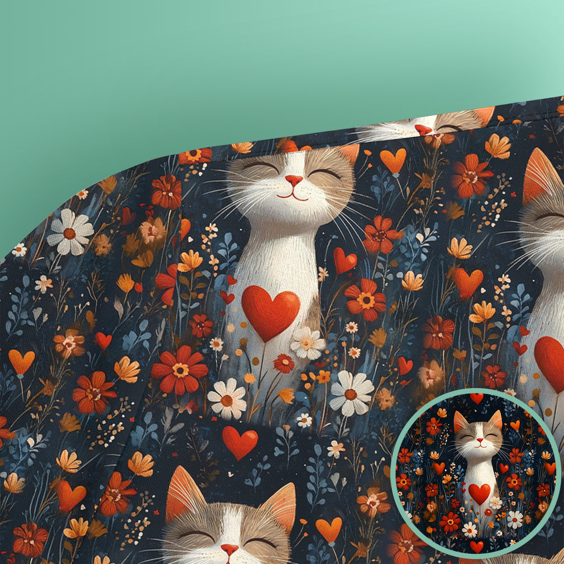 Cat Heart Floral Garden Pattern Scrub Top, Breathable Fabrics Nursing Uniform