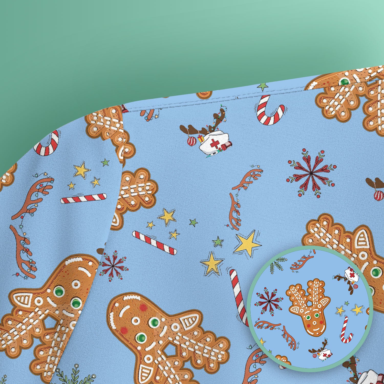 Gingerbread Cookies Reindeer Scrub Top - Funny Christmas Gingerbread Nursing Uniform - Comfortable Scrubs for Nurses