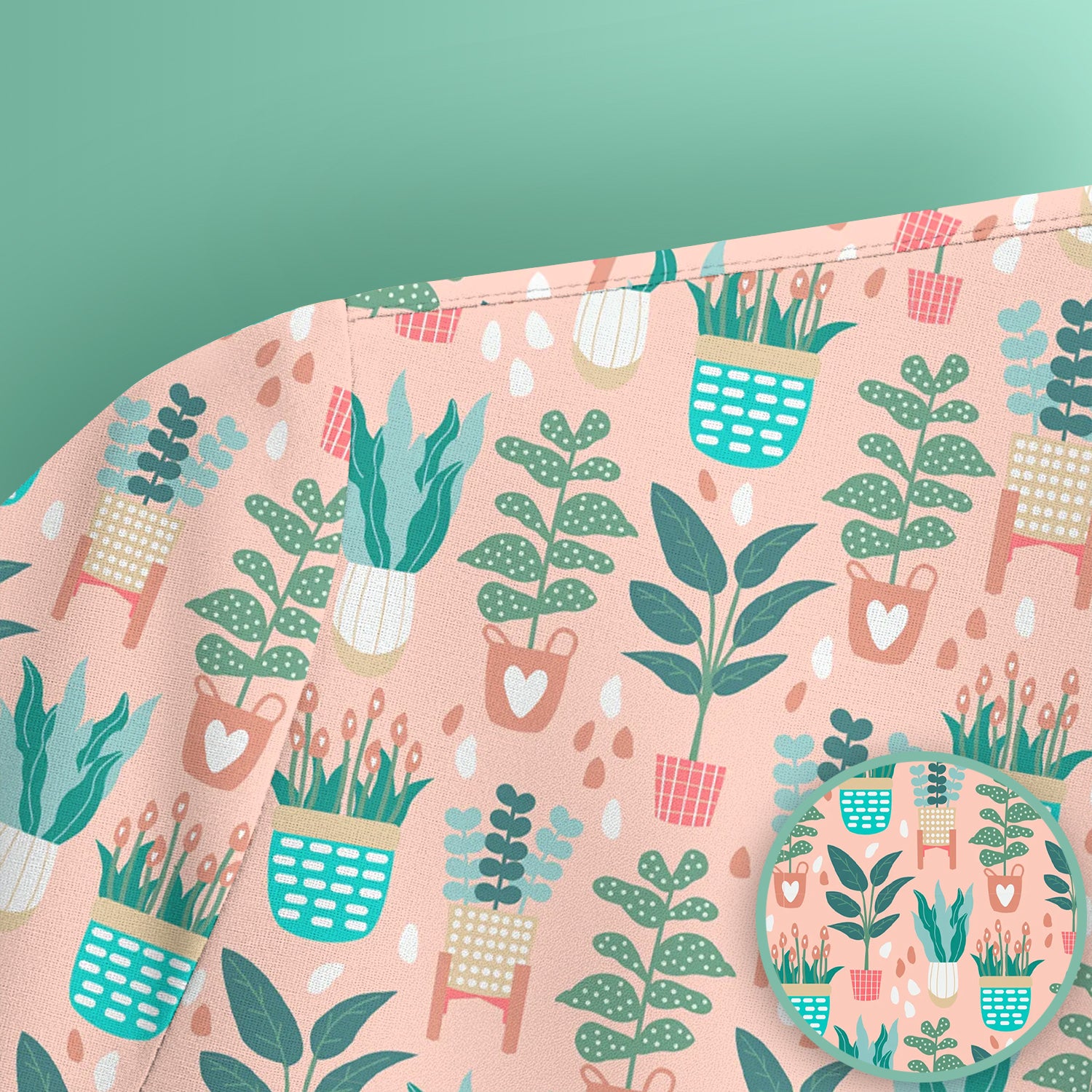 Potted Houseplant Leaves Pattern Scrub Top, Comfortable Scrubs for Nurses