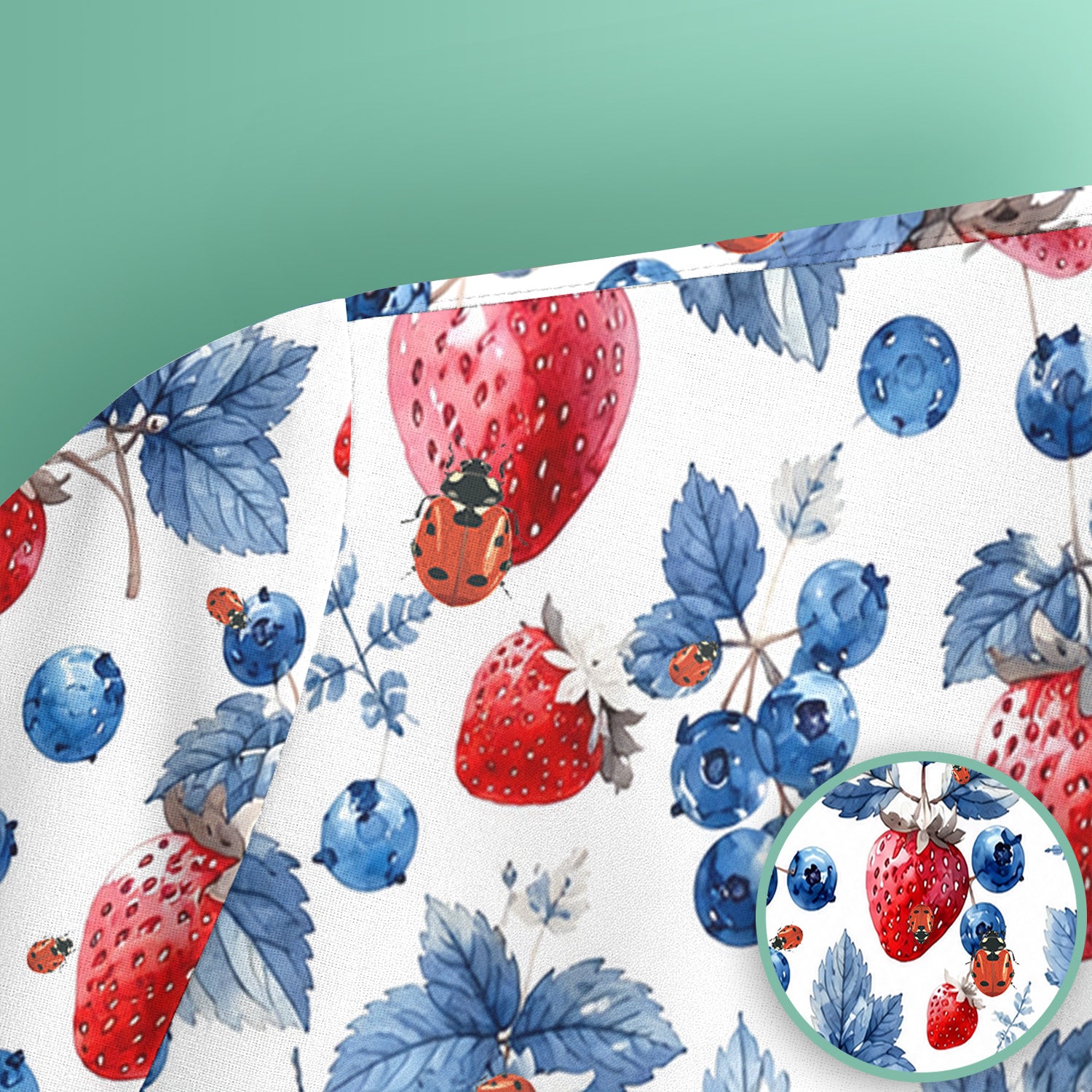 Cute Strawberry Blueberry Ladybug Pattern Scrub Top, Comfortable Scrubs for Nurses