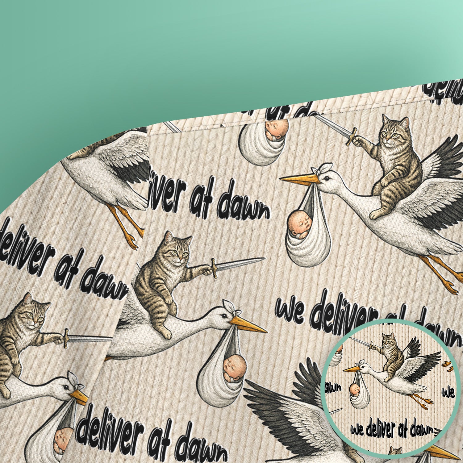 Funny Stork Cat Delivery Pattern Scrub Top, Comfortable Scrubs for Nurses
