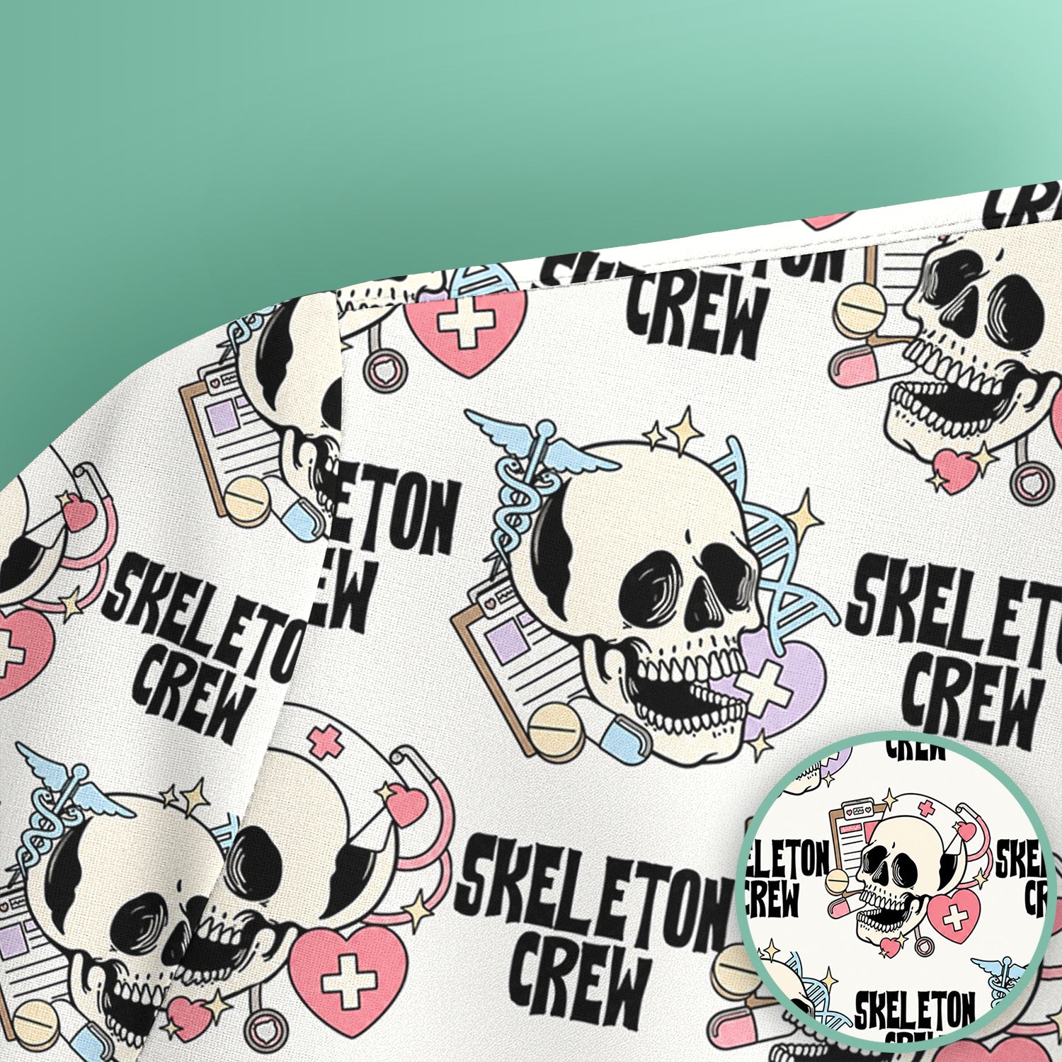 Funny Halloween Skeleton Crew Scrub Top, Comfortable Scrubs for Nurses